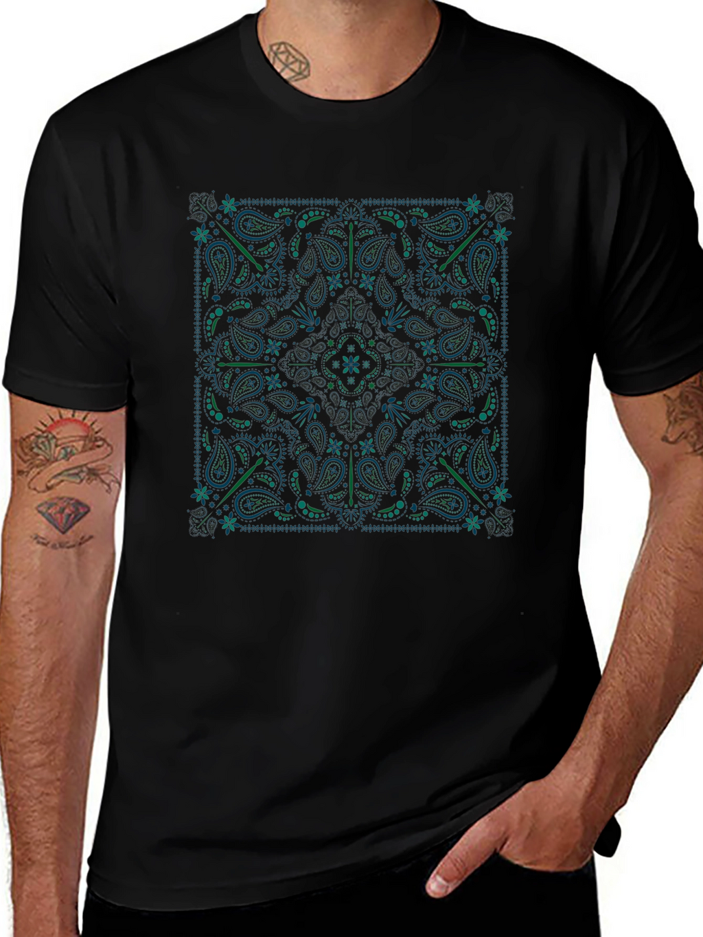 Black Bandana Paisley Graphic T-Shirt