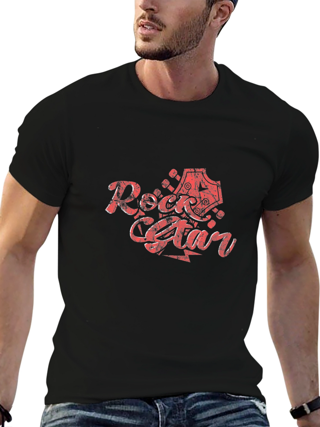 Rock Star Graphic Print T-Shirt - Black