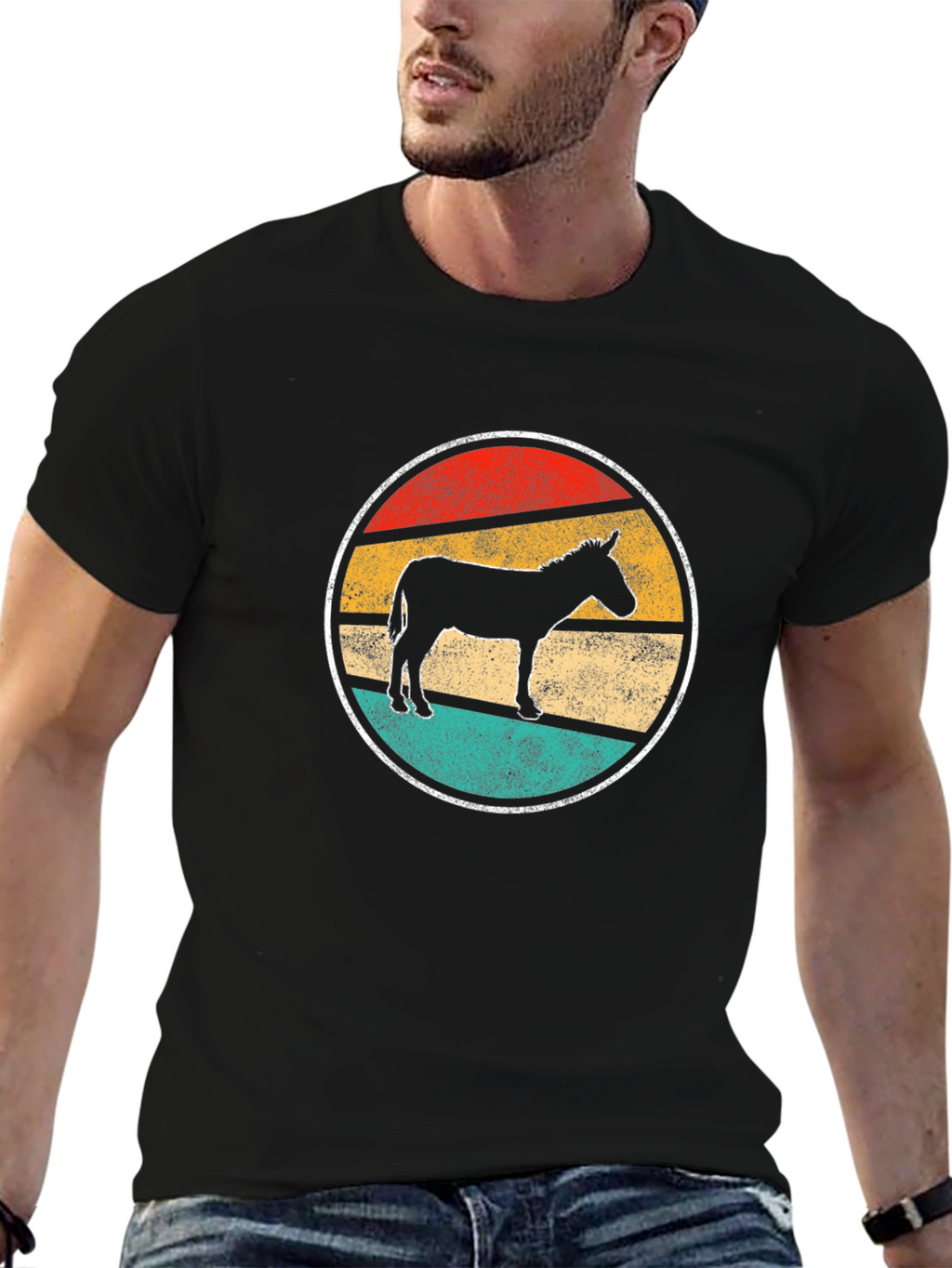 Retro Donkey T-Shirt - Black Cotton Crew Neck Tee