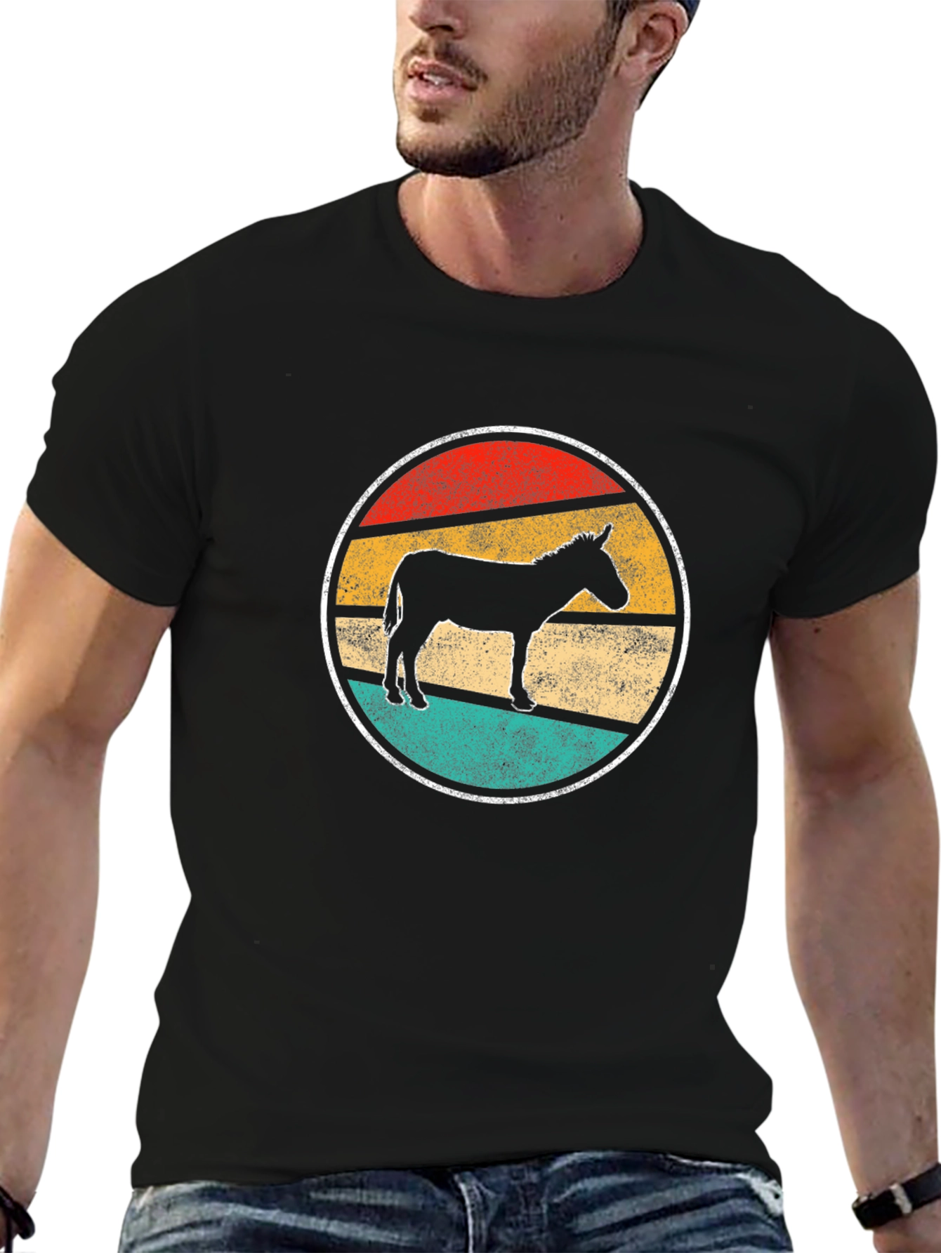 Retro Donkey T-Shirt - Black Cotton Crew Neck Tee