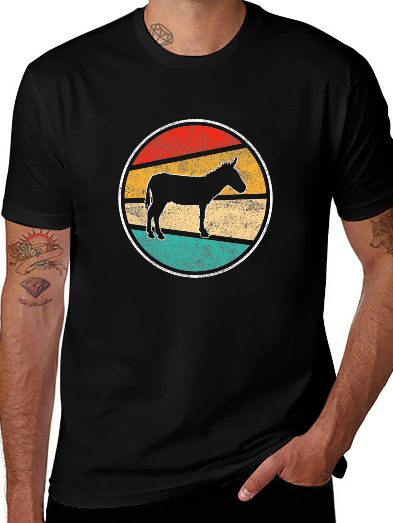 Retro Donkey T-Shirt - Black Cotton Crew Neck Tee