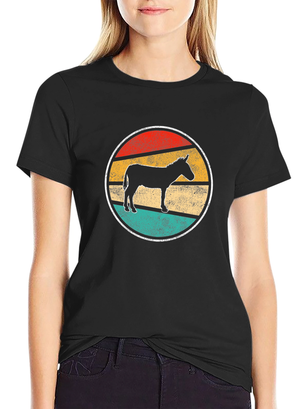 Retro Donkey T-Shirt - Black Cotton Crew Neck Tee