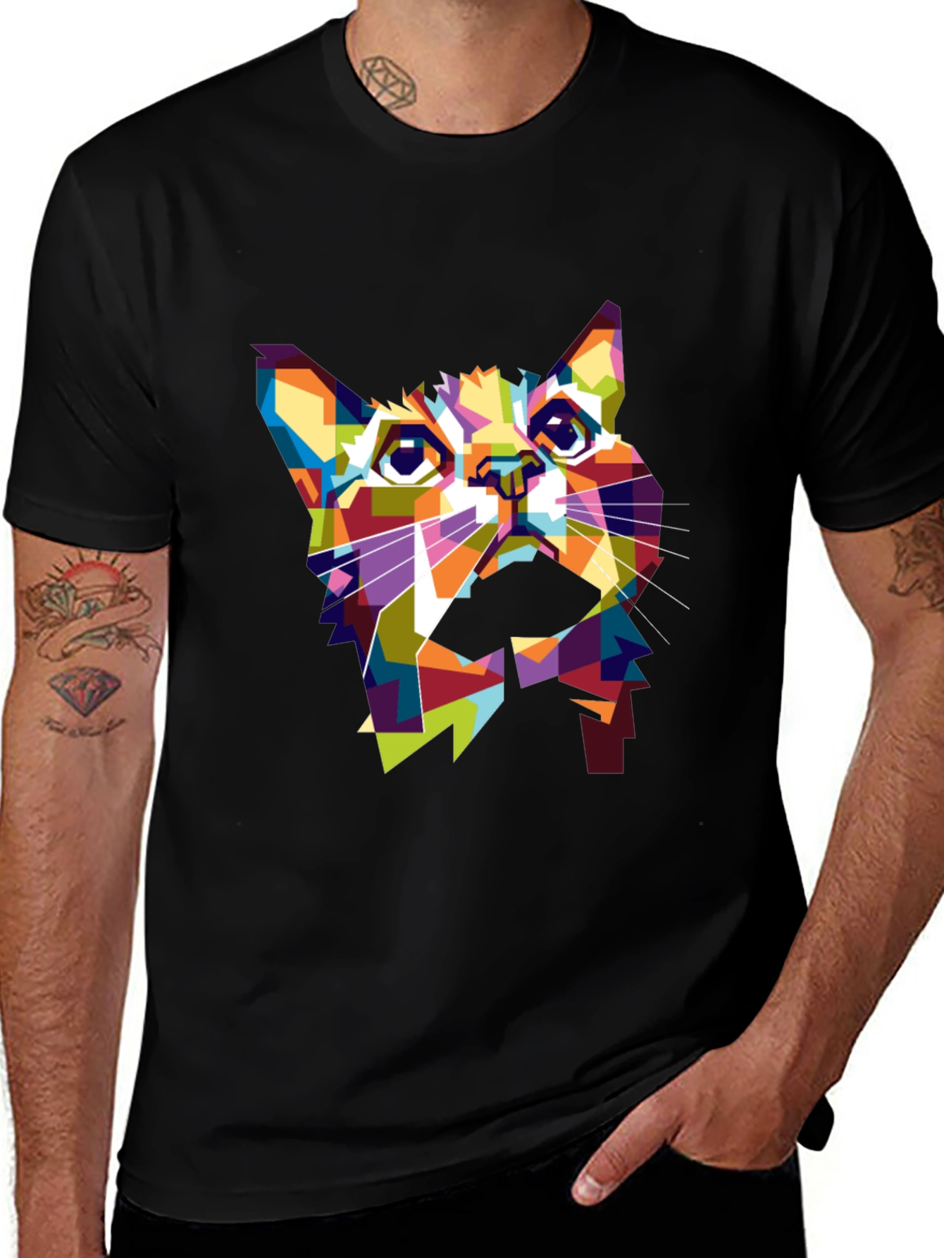 Abstract Cat T-Shirt: Colorful Geometric Design