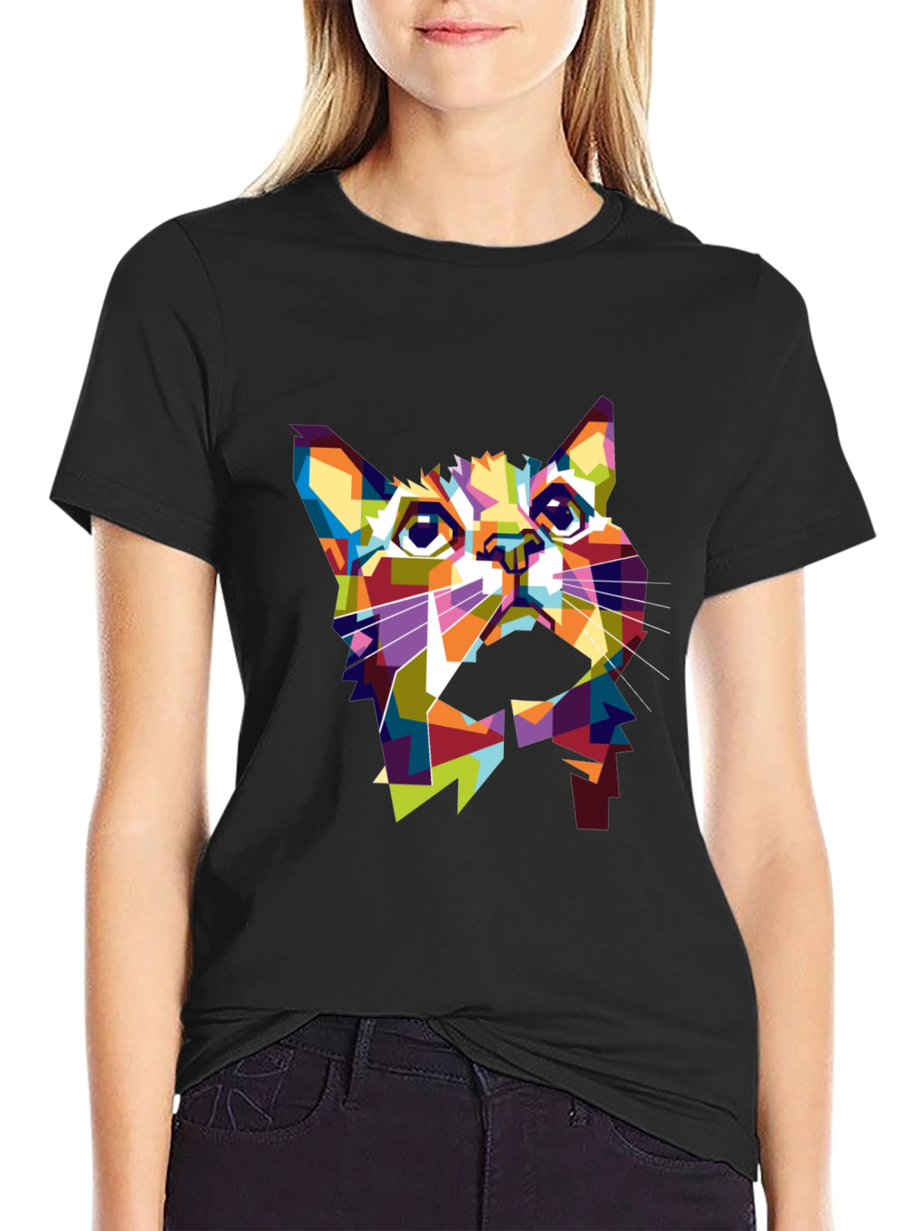 Abstract Cat T-Shirt: Colorful Geometric Design