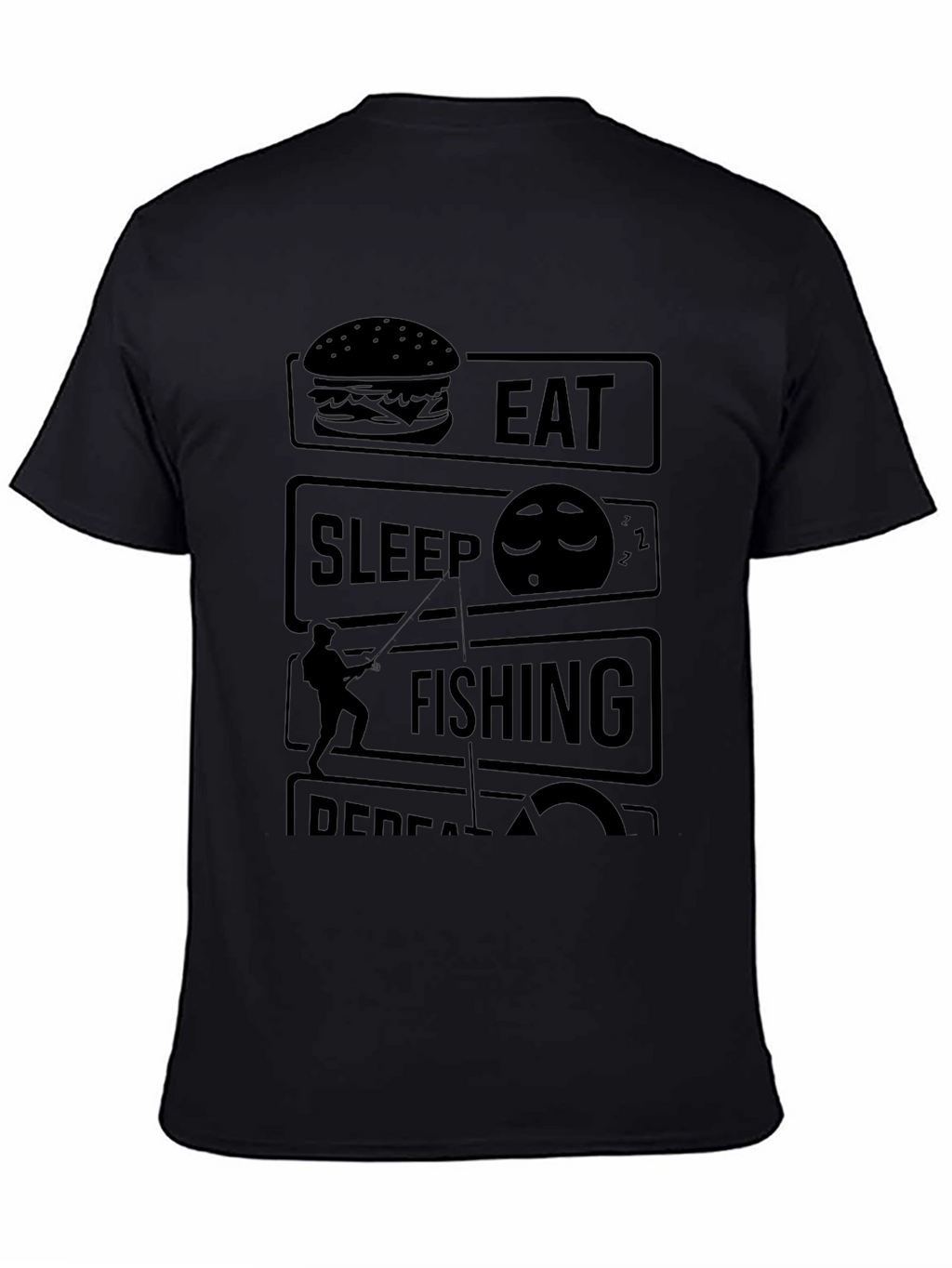 Eat Sleep Fishing Repeat Black Graphic Tee