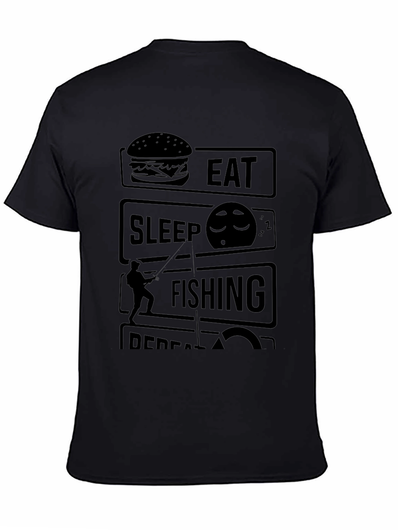 Eat Sleep Fishing Repeat Black Graphic Tee