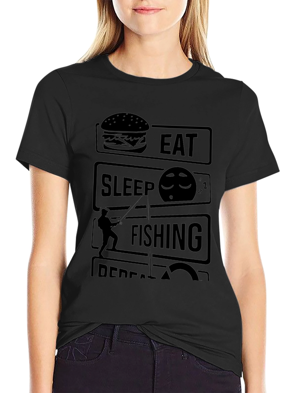 Eat Sleep Fishing Repeat Black Graphic Tee