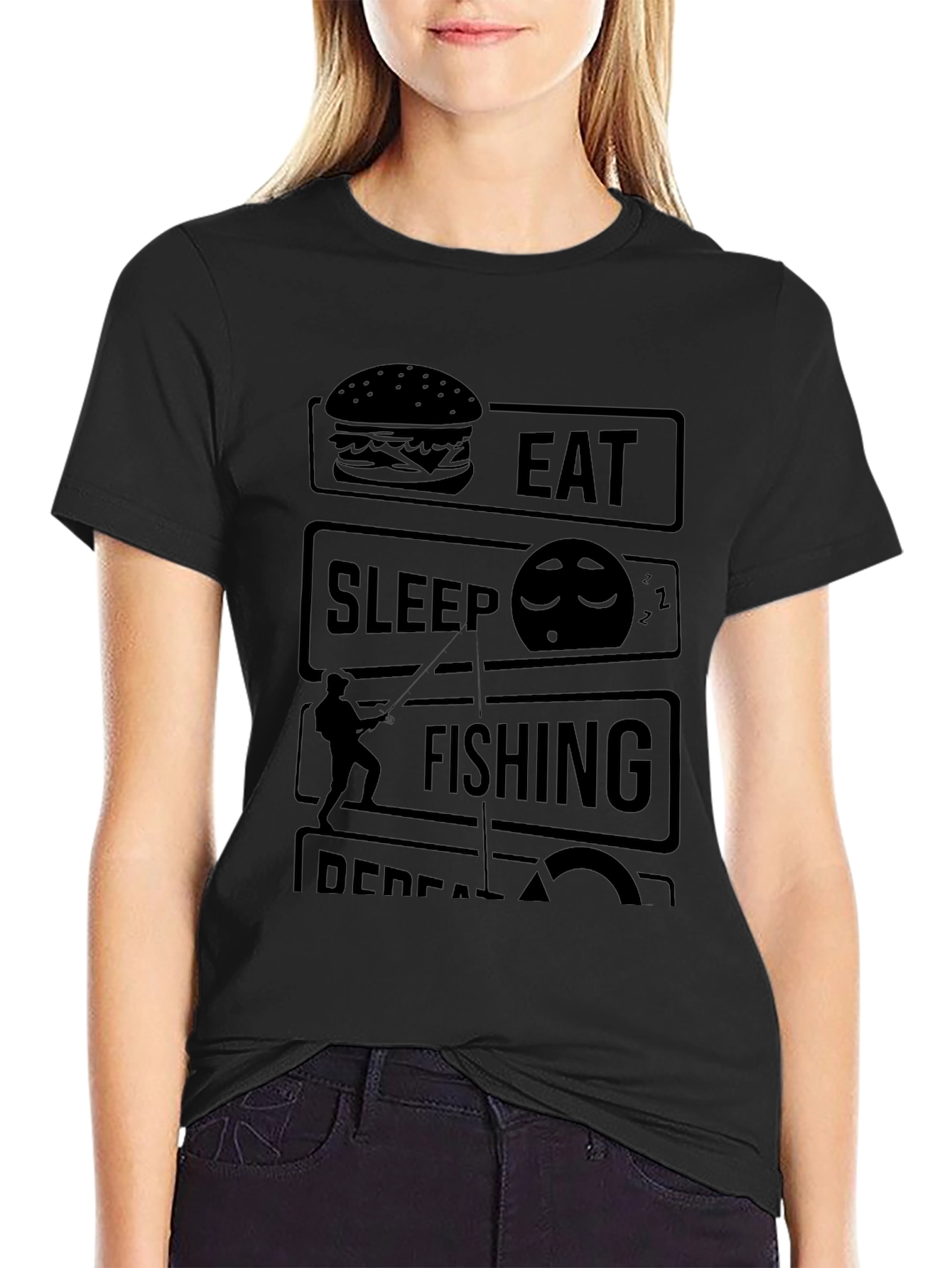 Eat Sleep Fishing Repeat Black Graphic Tee