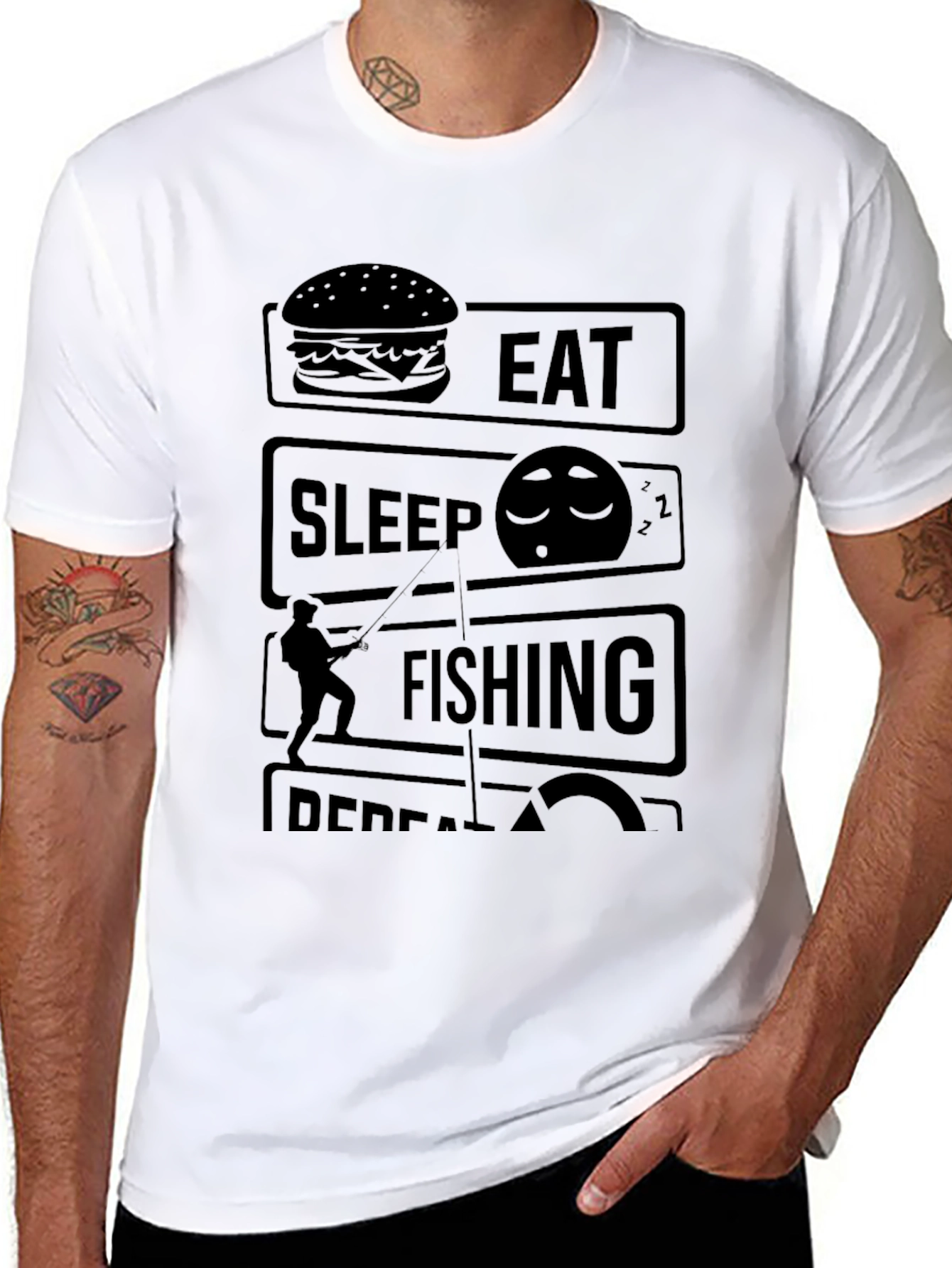 Eat Sleep Fishing Repeat Black Graphic Tee