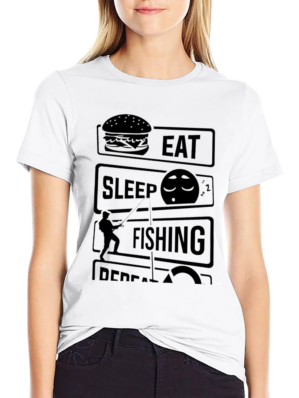 Eat Sleep Fishing Repeat Black Graphic Tee