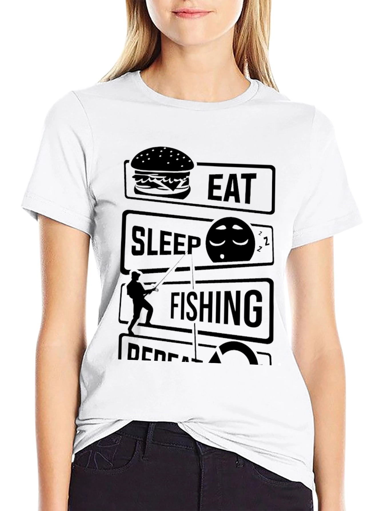Eat Sleep Fishing Repeat Black Graphic Tee