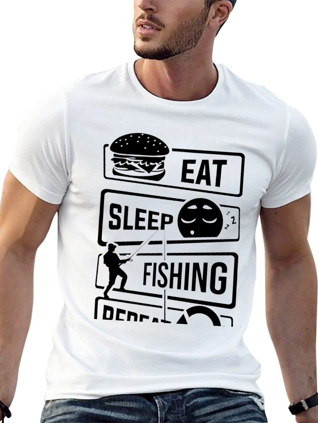 Eat Sleep Fishing Repeat Black Graphic Tee