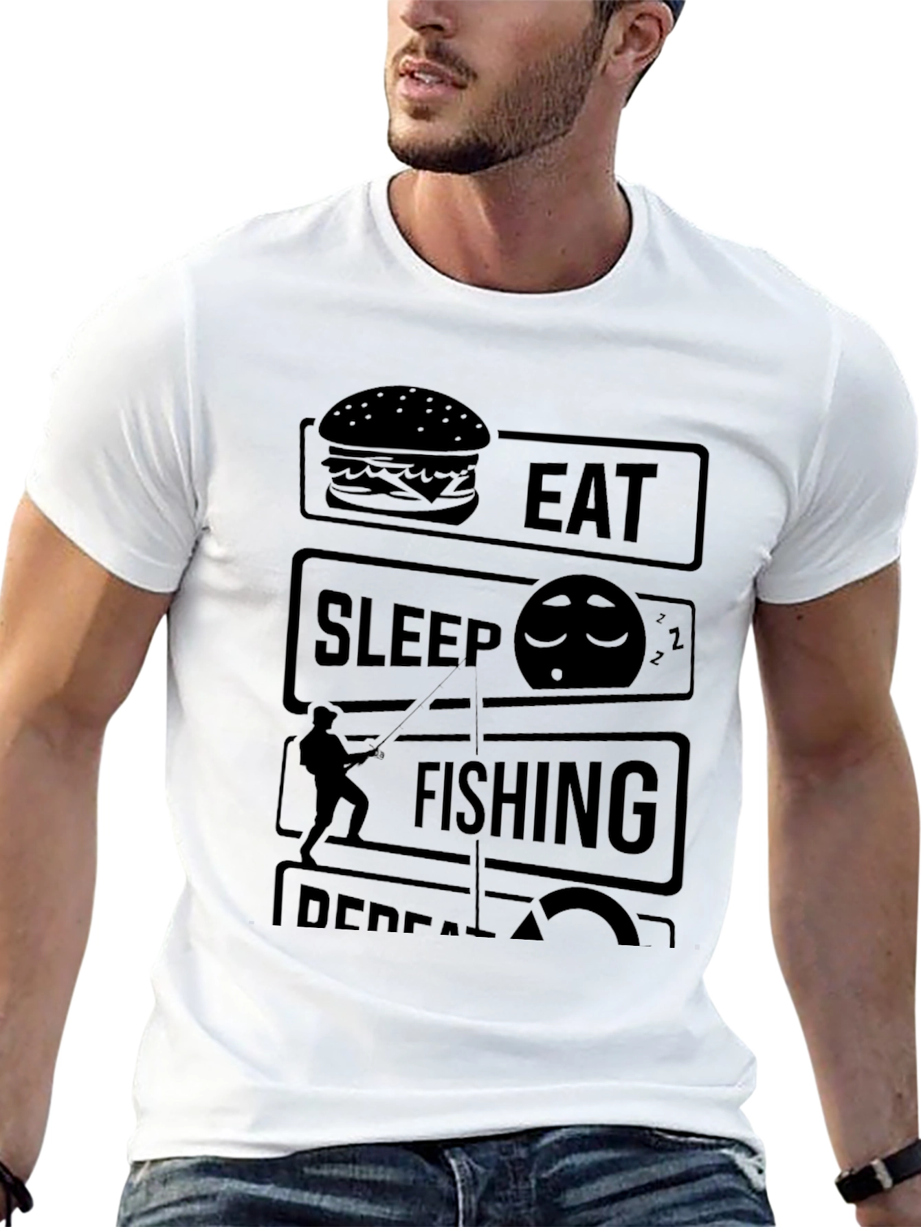 Eat Sleep Fishing Repeat Black Graphic Tee