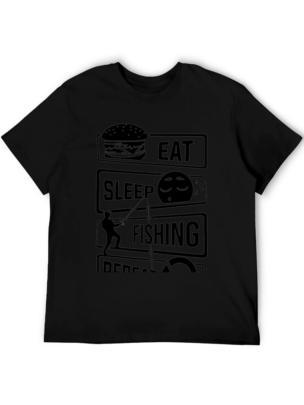 Eat Sleep Fishing Repeat Black Graphic Tee