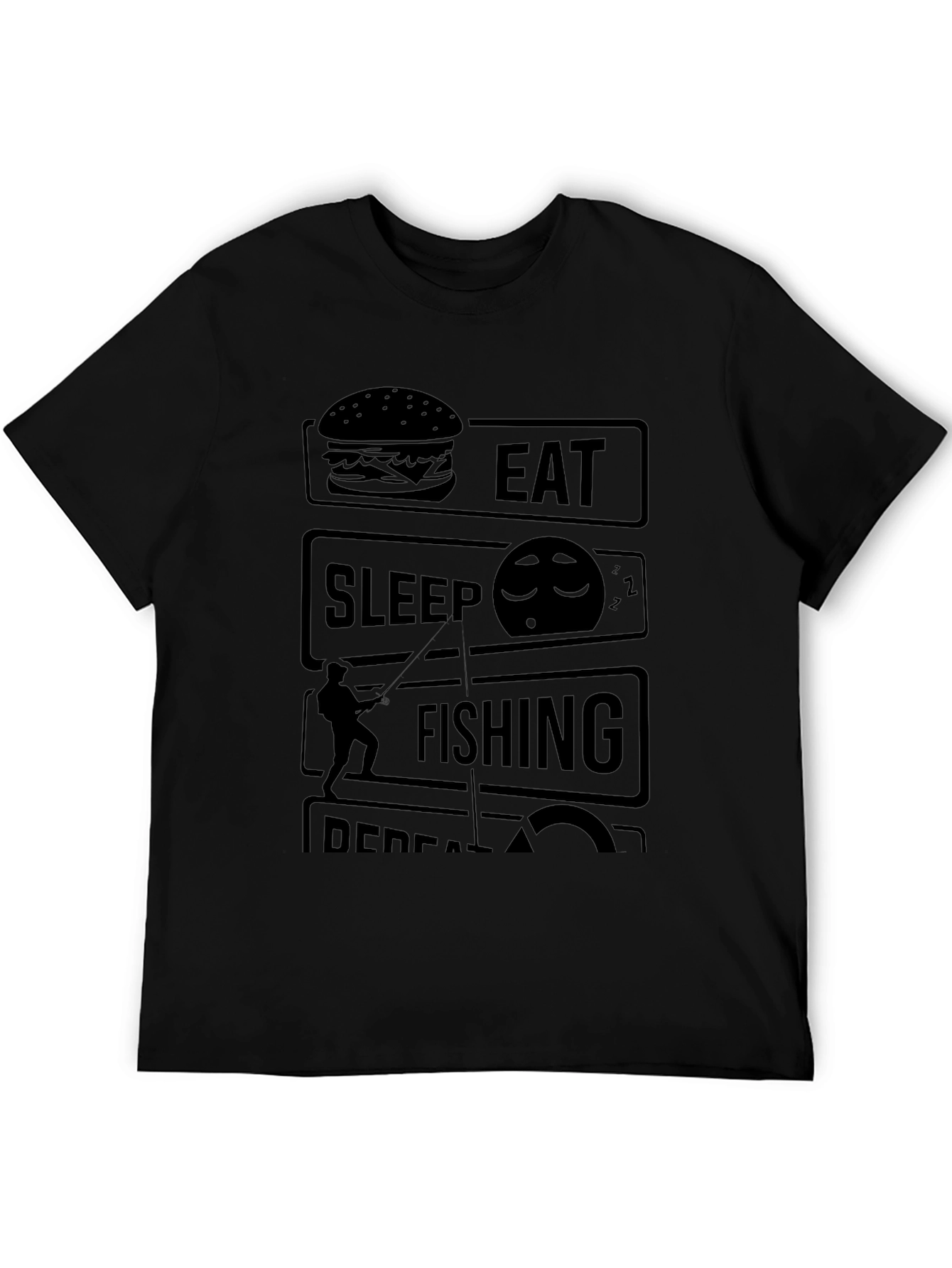 Eat Sleep Fishing Repeat Black Graphic Tee
