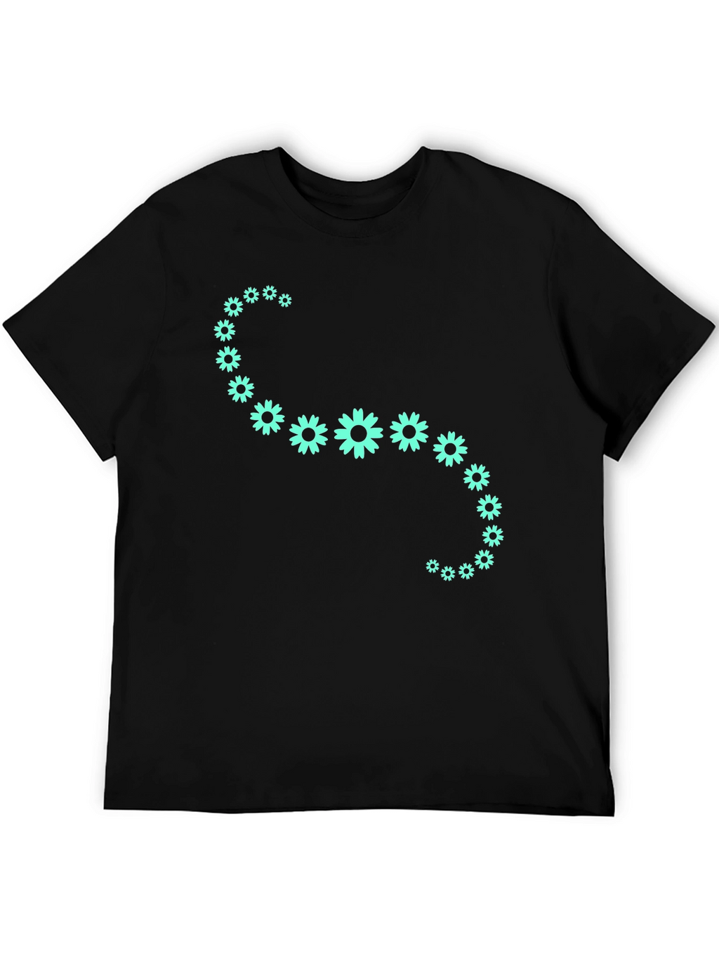 Floral Curve Graphic Tee - Black Cotton T-Shirt
