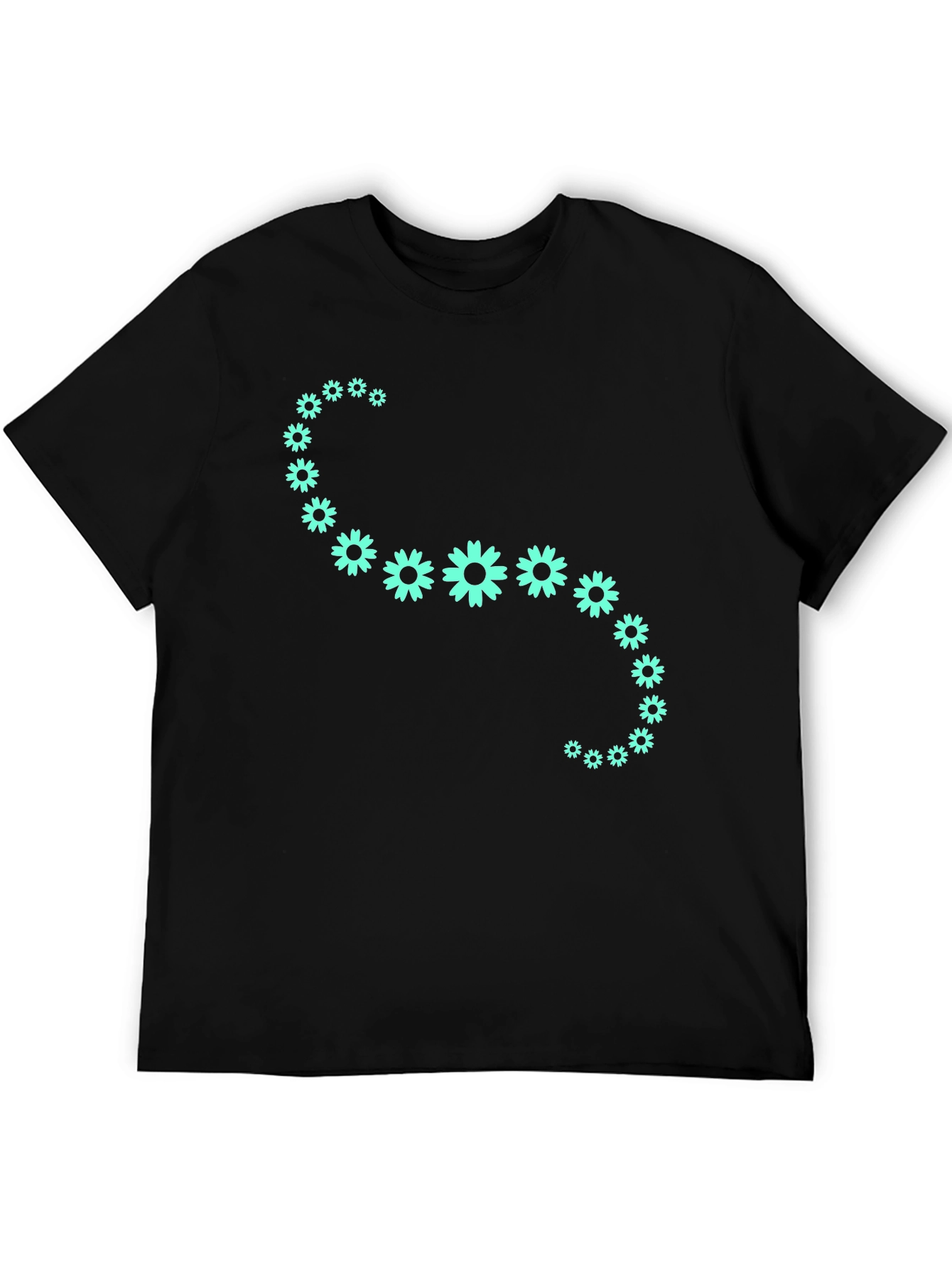 Floral Curve Graphic Tee - Black Cotton T-Shirt