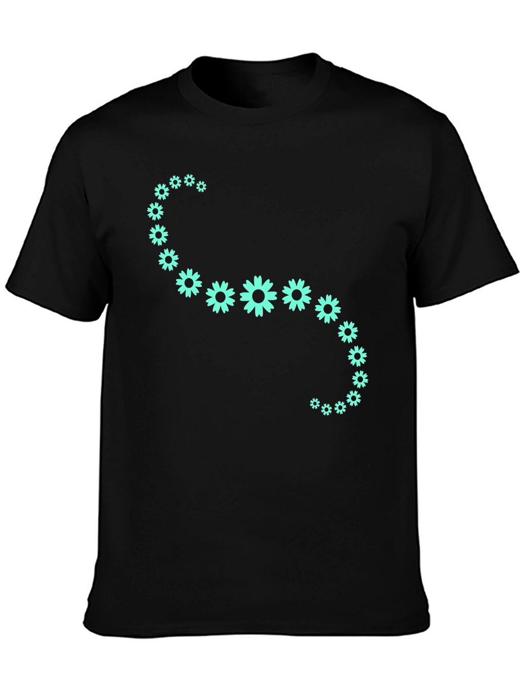 Floral Curve Graphic Tee - Black Cotton T-Shirt