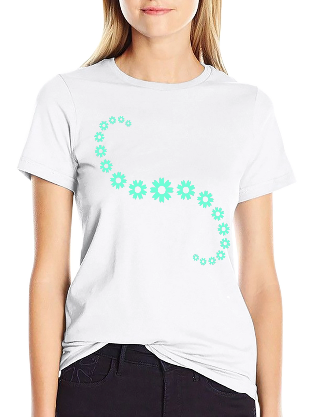 Floral Curve Graphic Tee - Black Cotton T-Shirt