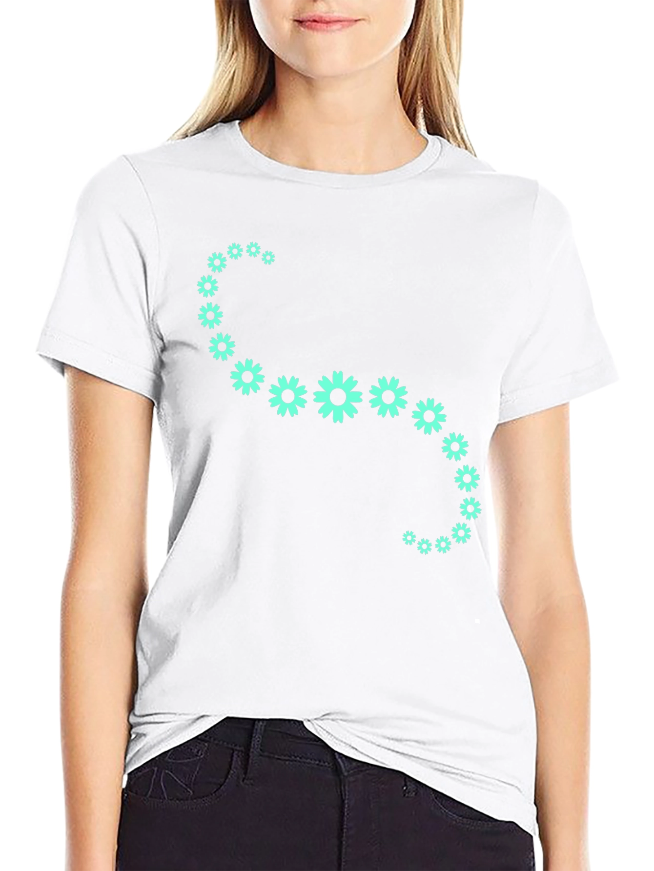 Floral Curve Graphic Tee - Black Cotton T-Shirt