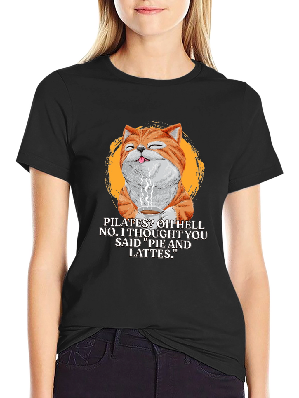 Pilates? Pie & Lattes Cat Graphic T-Shirt