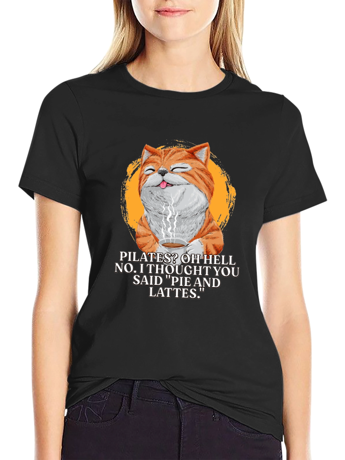 Pilates? Pie & Lattes Cat Graphic T-Shirt