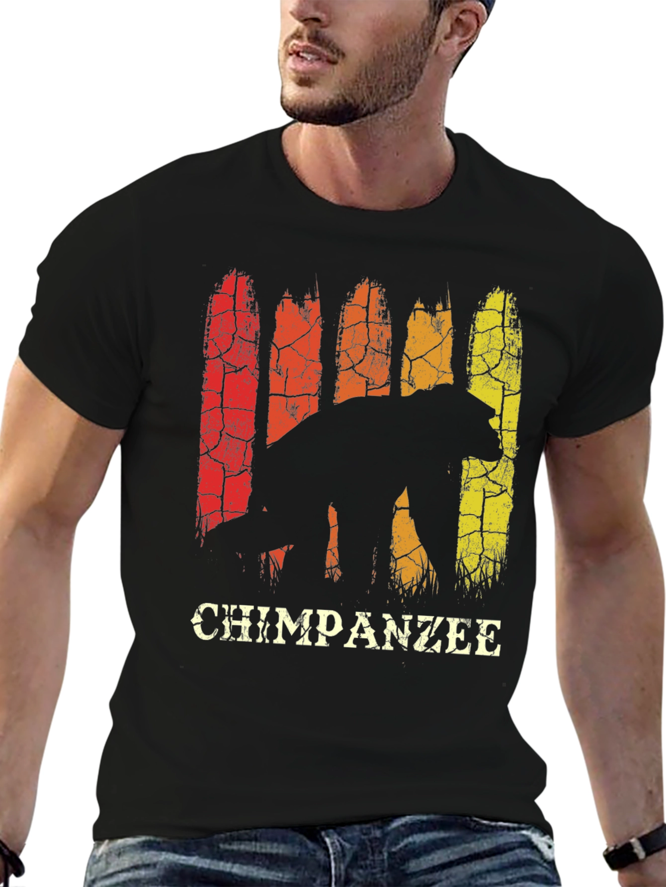 Chimpanzee Silhouette Retro Style Graphic T-Shirt