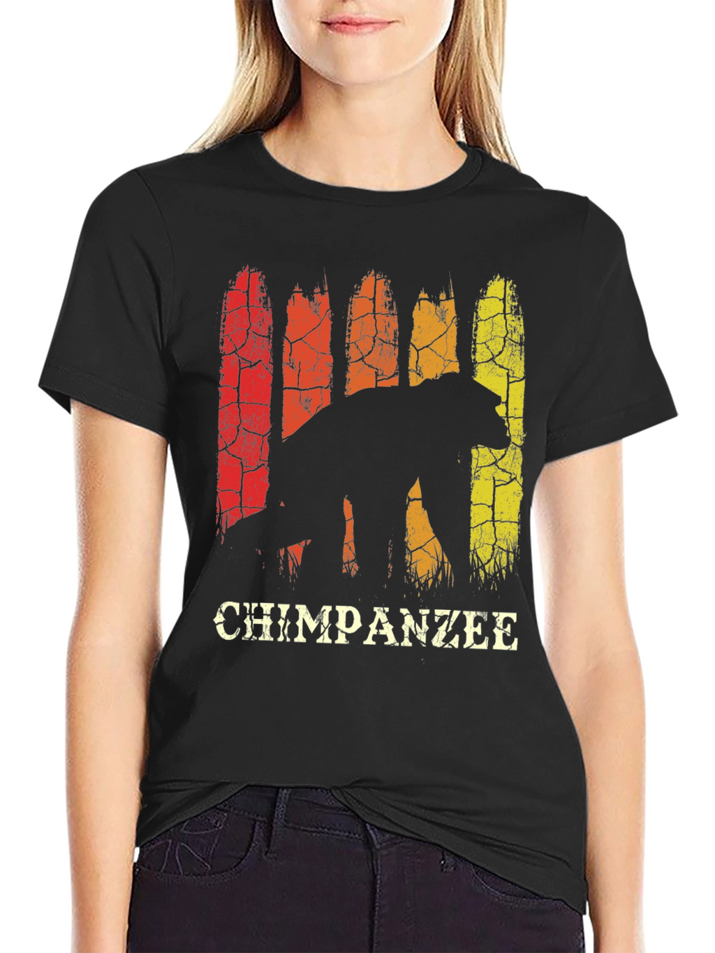 Chimpanzee Silhouette Retro Style Graphic T-Shirt