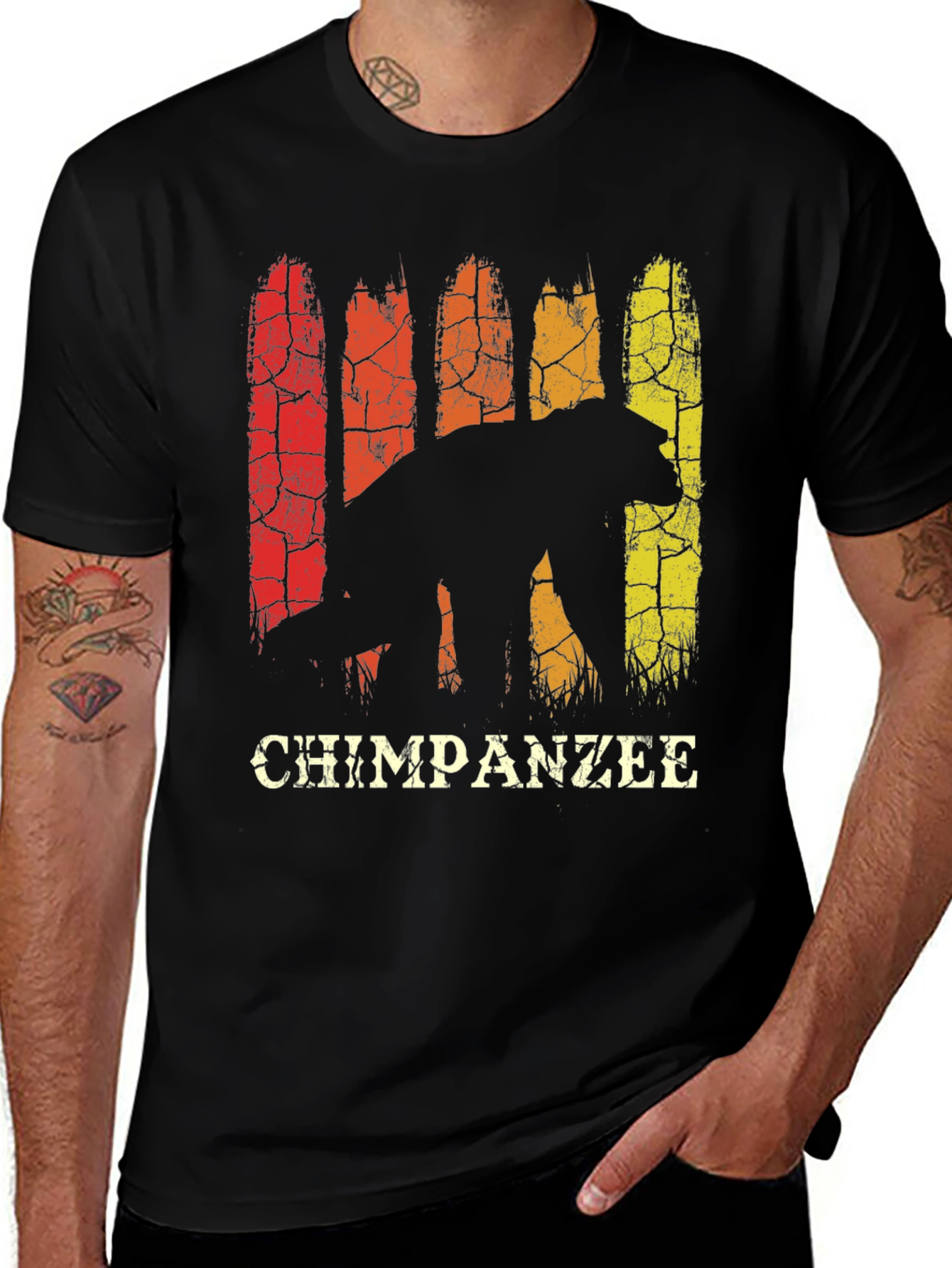 Chimpanzee Silhouette Retro Style Graphic T-Shirt