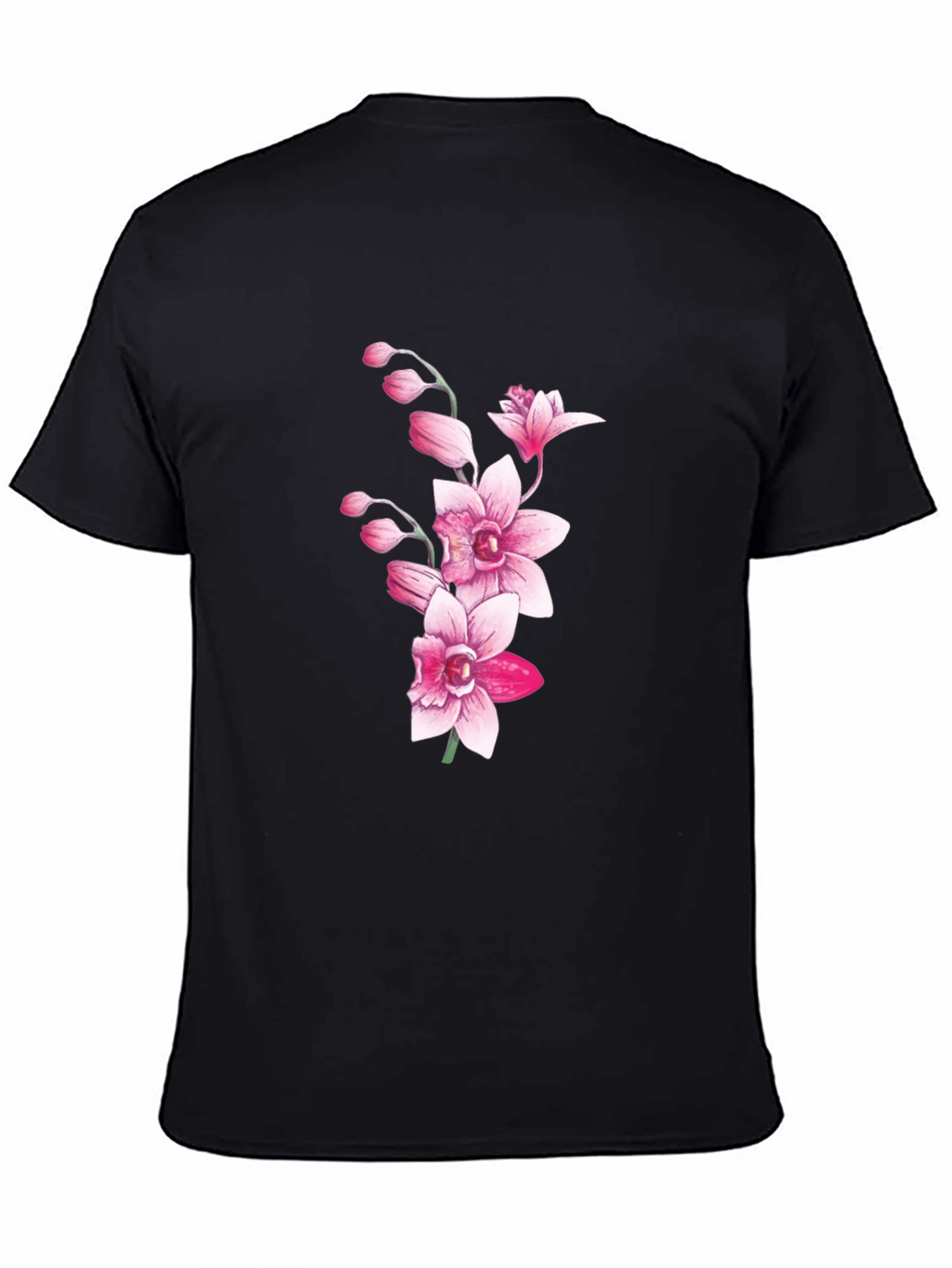 Black Floral Orchid Graphic T-Shirt