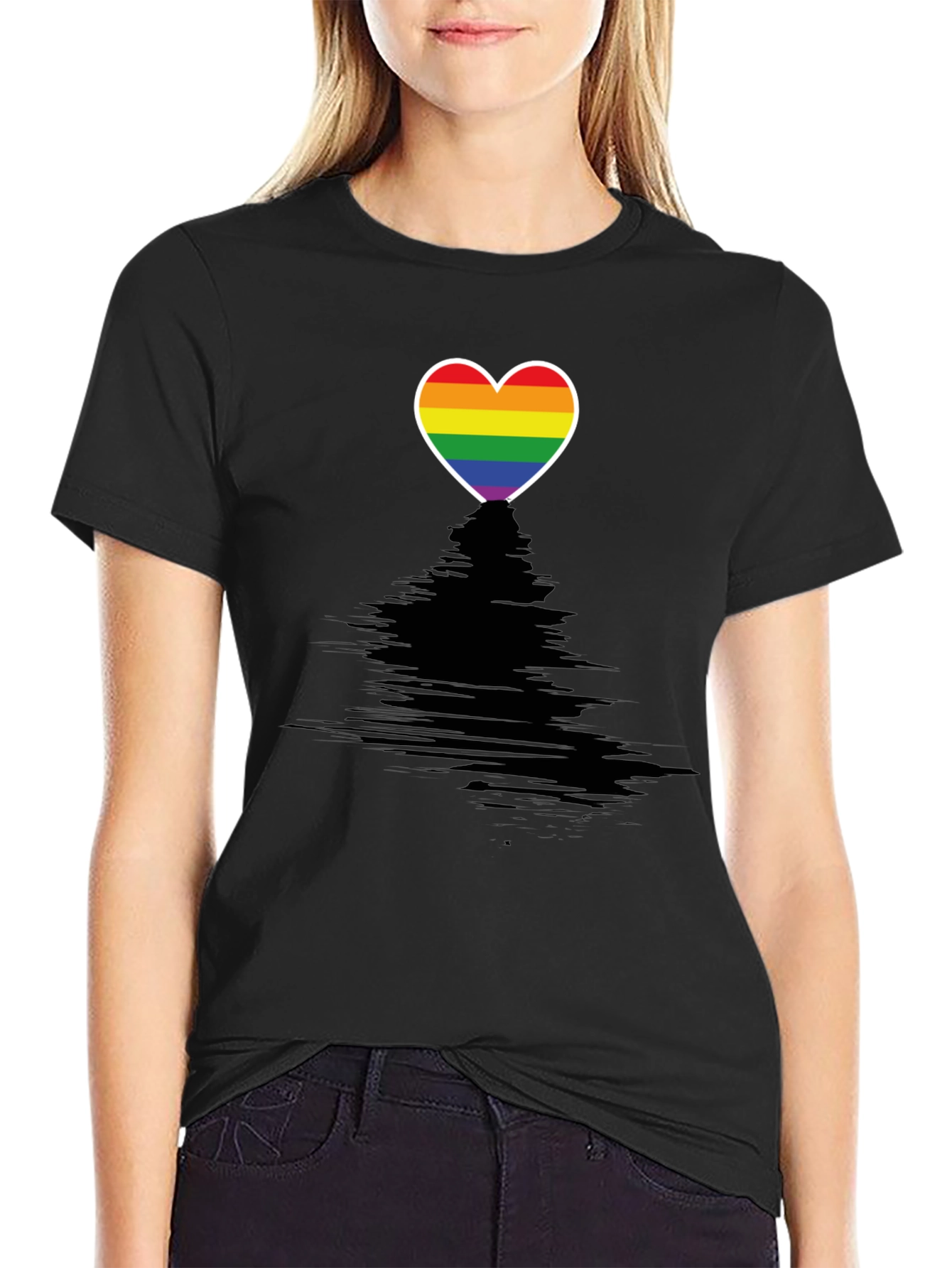 Pride Heart Graphic Tee - Black Crewneck T-Shirt