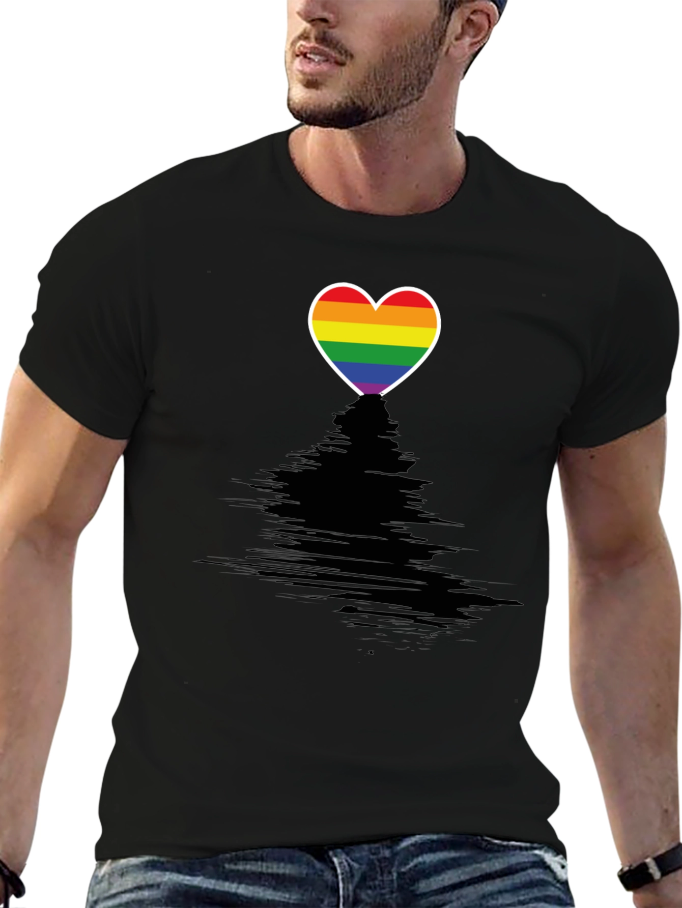 Pride Heart Graphic Tee - Black Crewneck T-Shirt