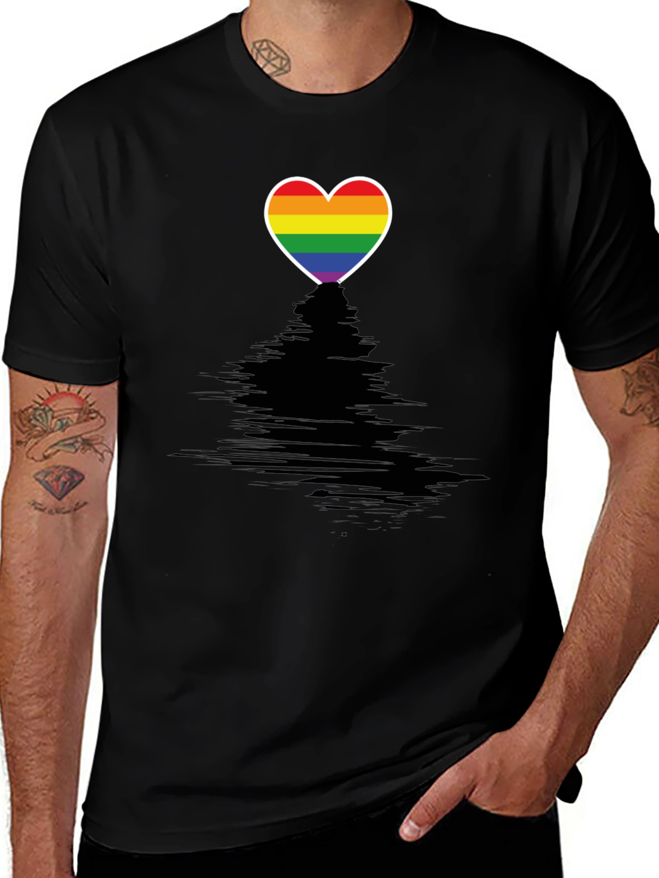 Pride Heart Graphic Tee - Black Crewneck T-Shirt