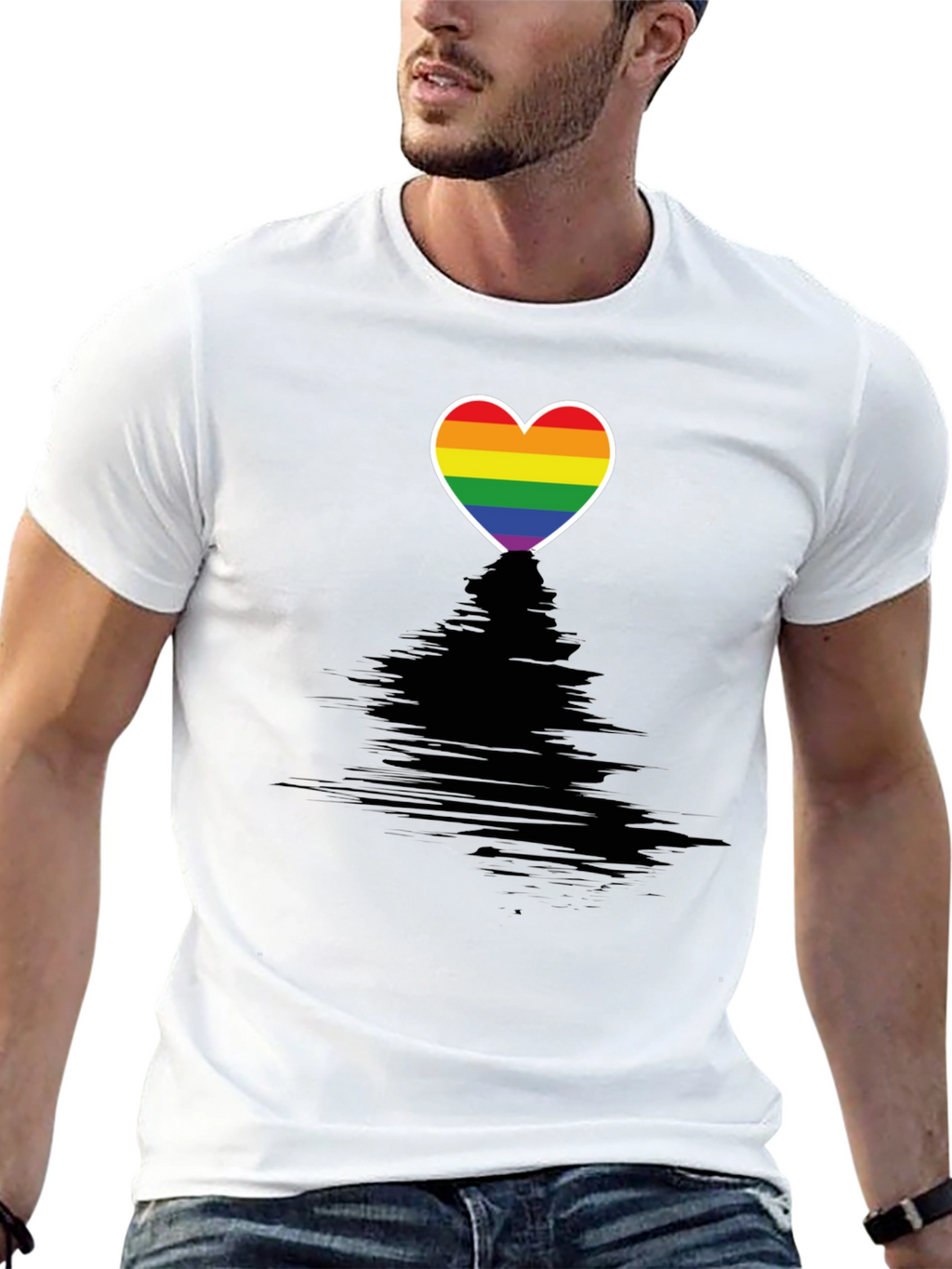 Pride Heart Graphic Tee - Black Crewneck T-Shirt