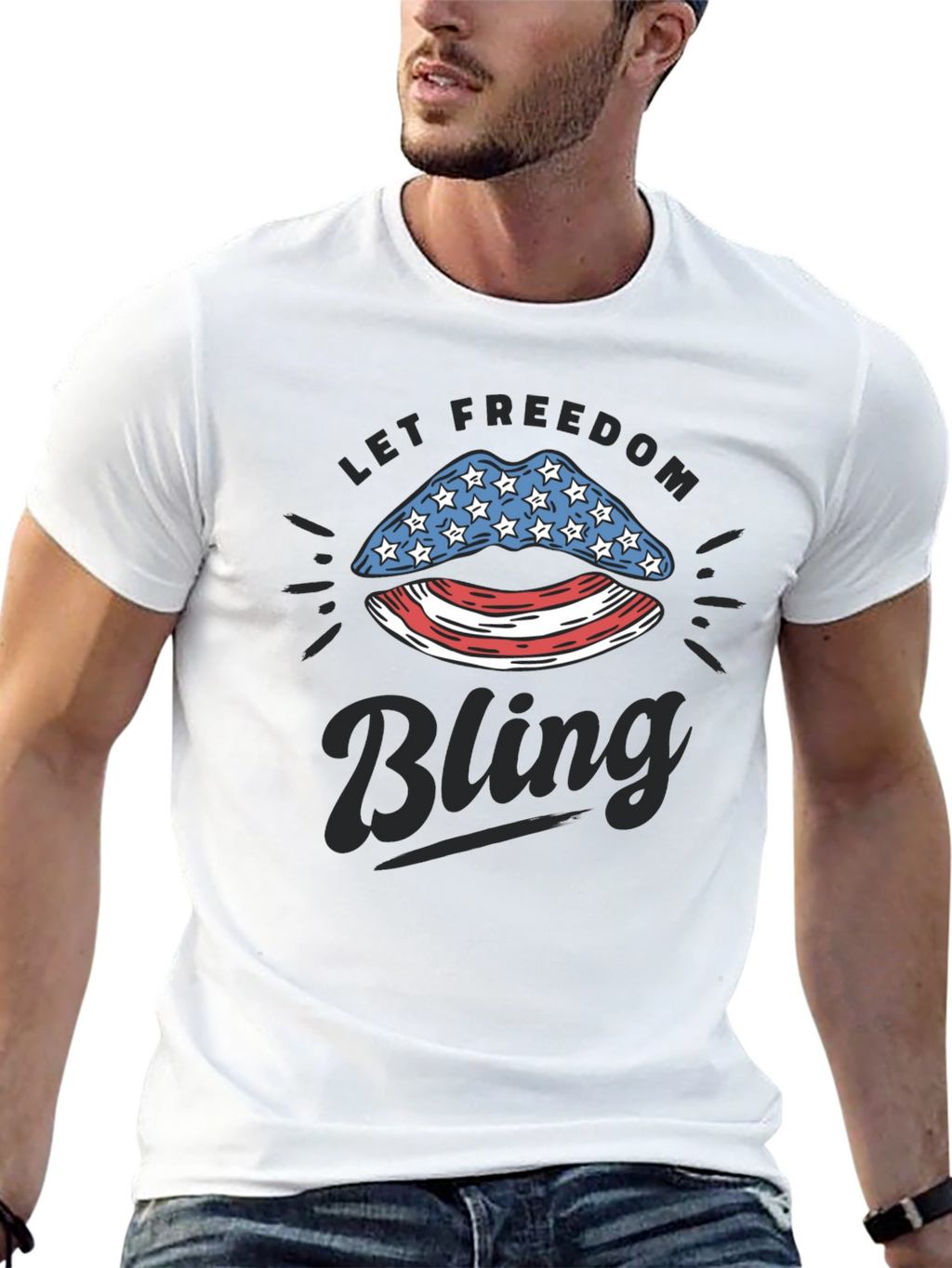 Let Freedom Bling Patriotic USA Lips T-Shirt