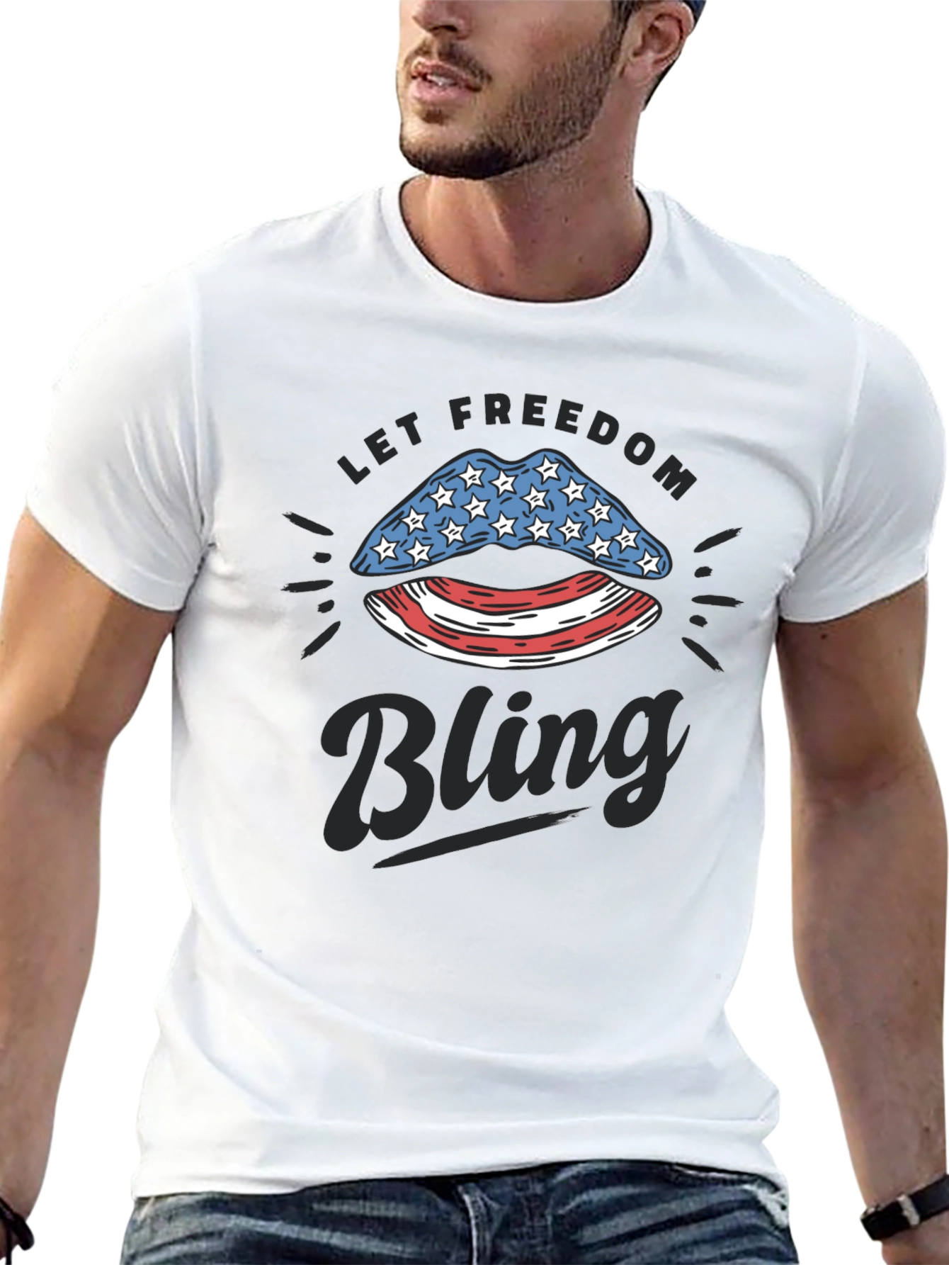 Let Freedom Bling Patriotic USA Lips T-Shirt