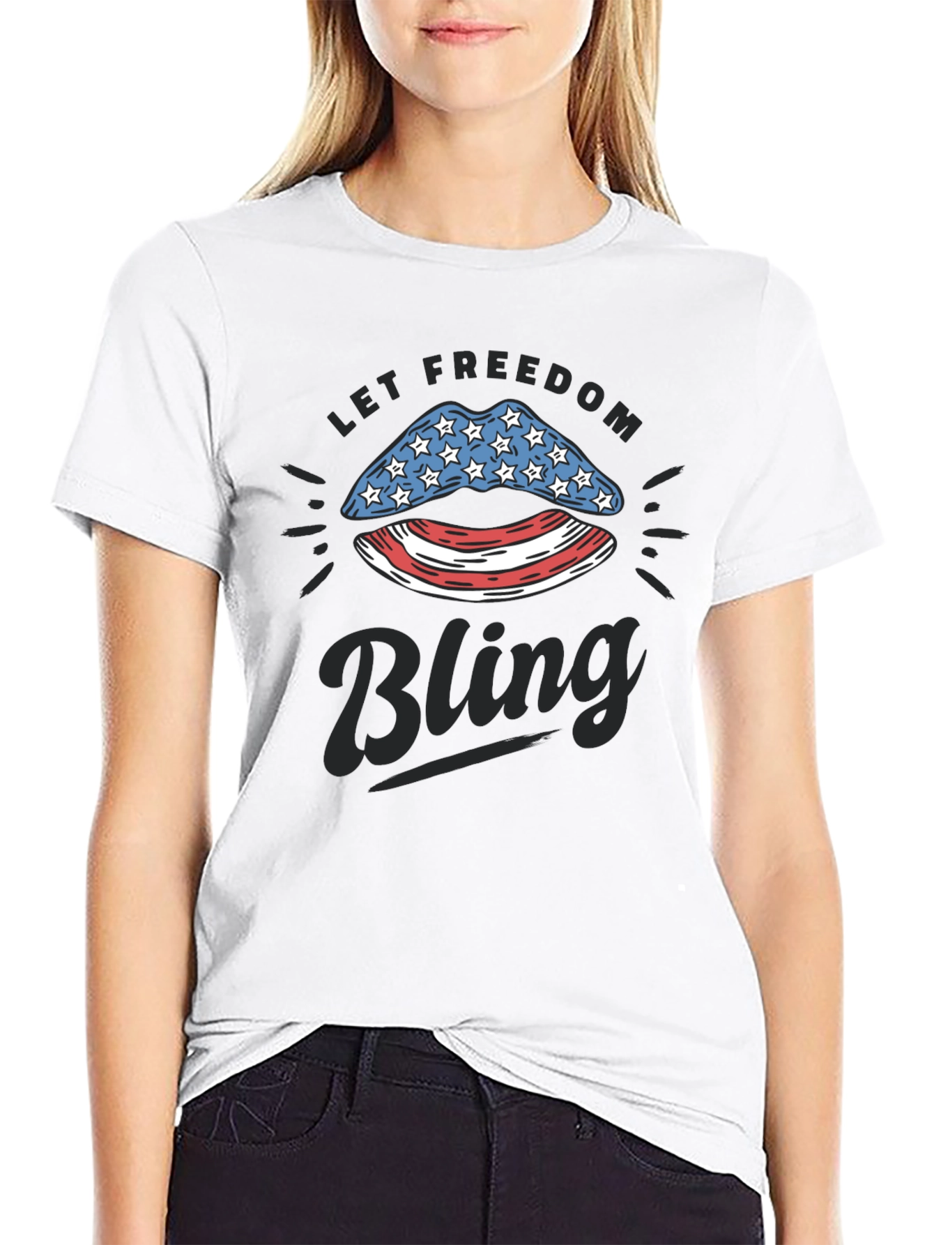 Let Freedom Bling Patriotic USA Lips T-Shirt