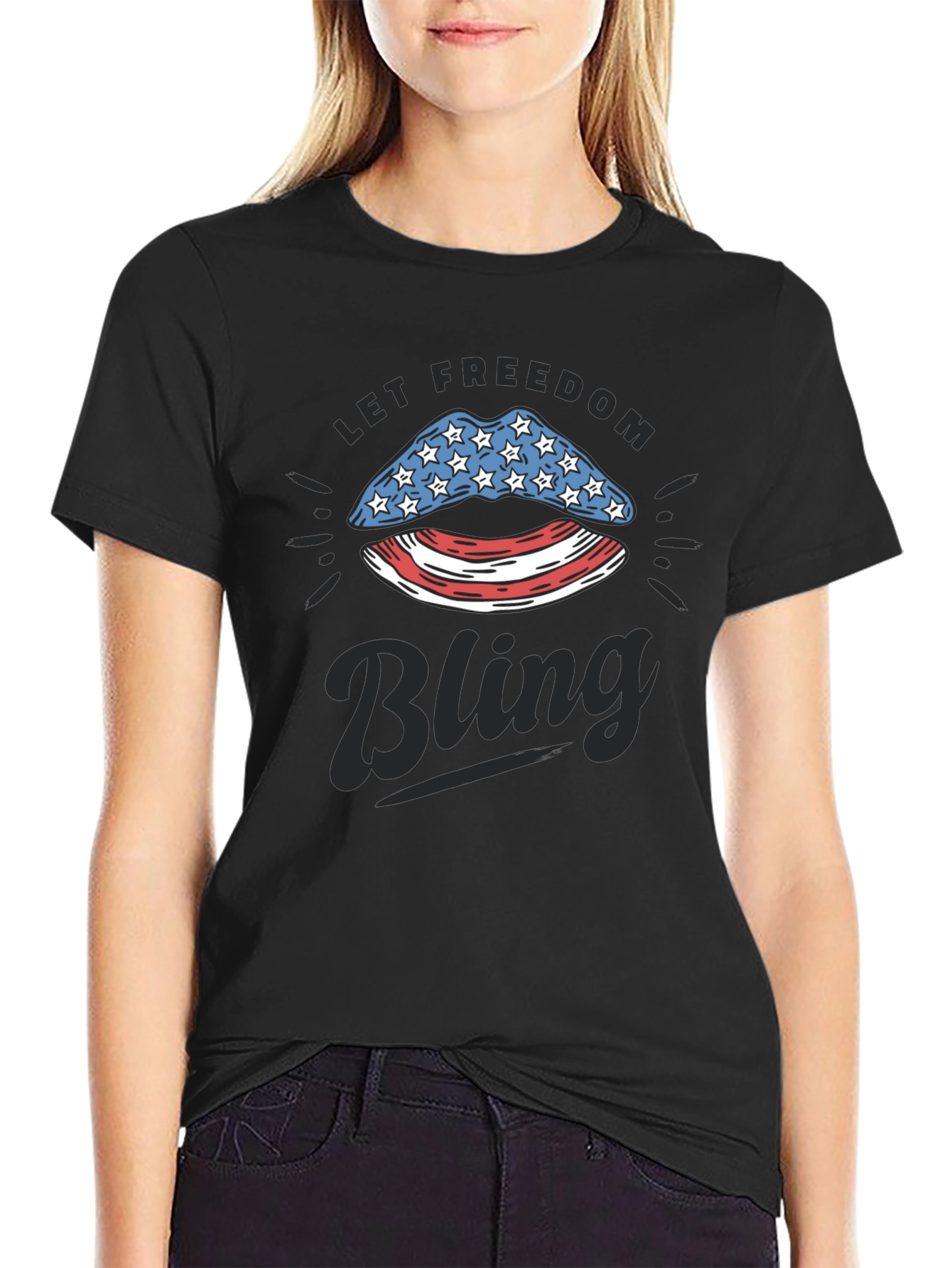 Let Freedom Bling Patriotic USA Lips T-Shirt