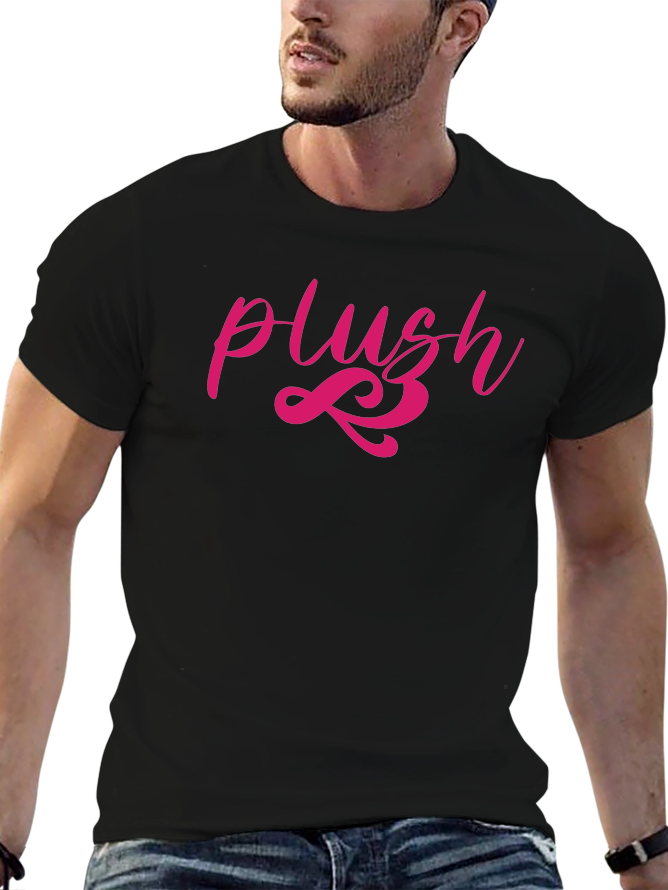 Plush Graphic Tee - Stylish Mens Black T-Shirt