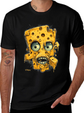 Cartoon Cheese Character Black Graphic Tee