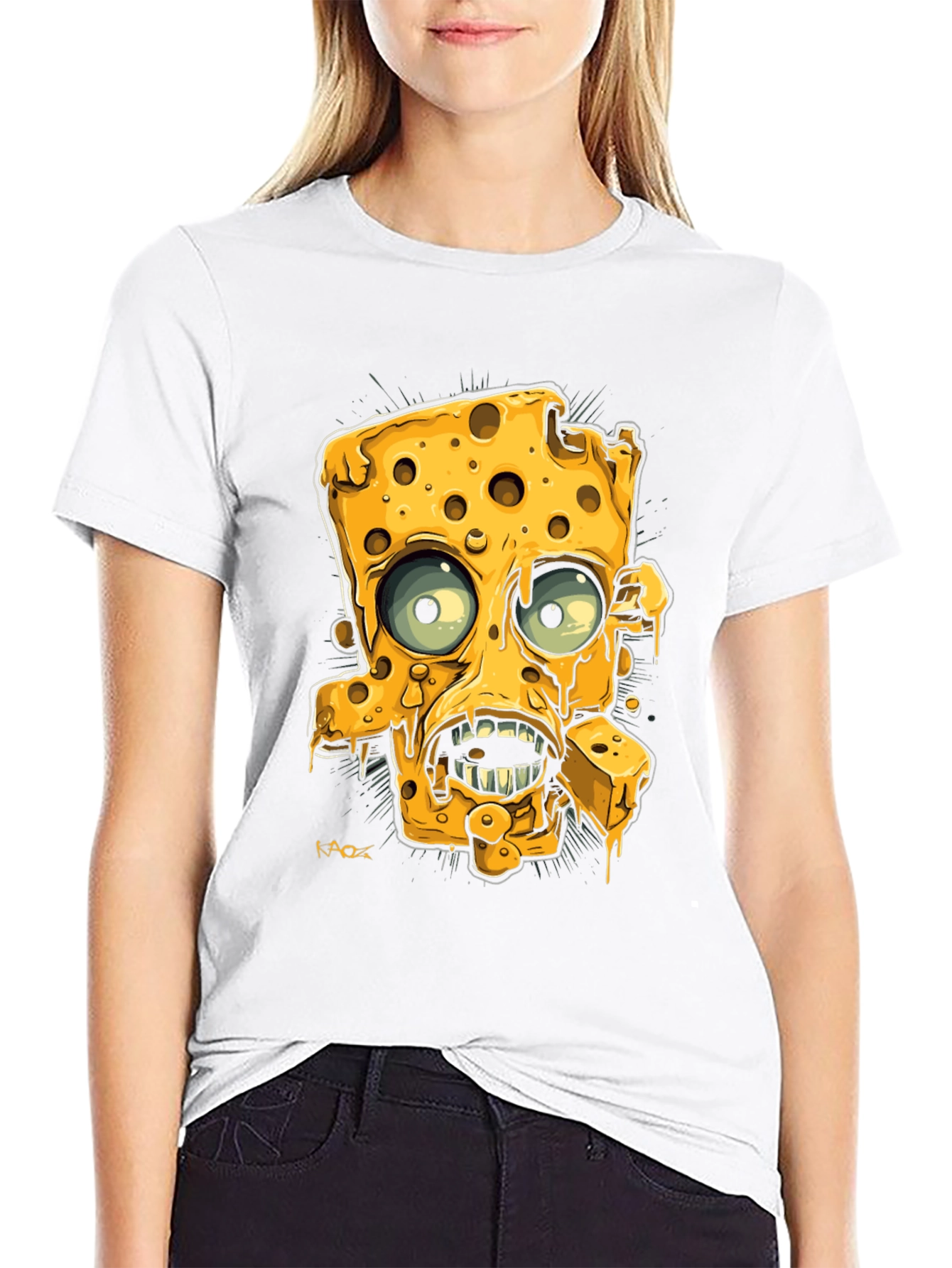 Cartoon Cheese Character Black Graphic Tee