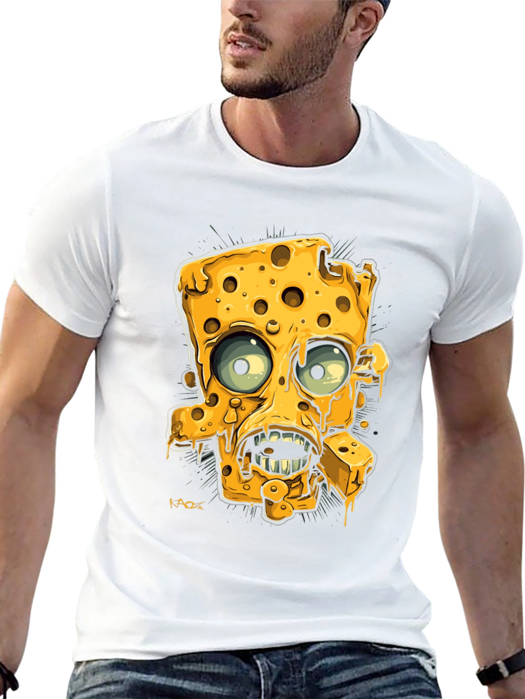Cartoon Cheese Character Black Graphic Tee