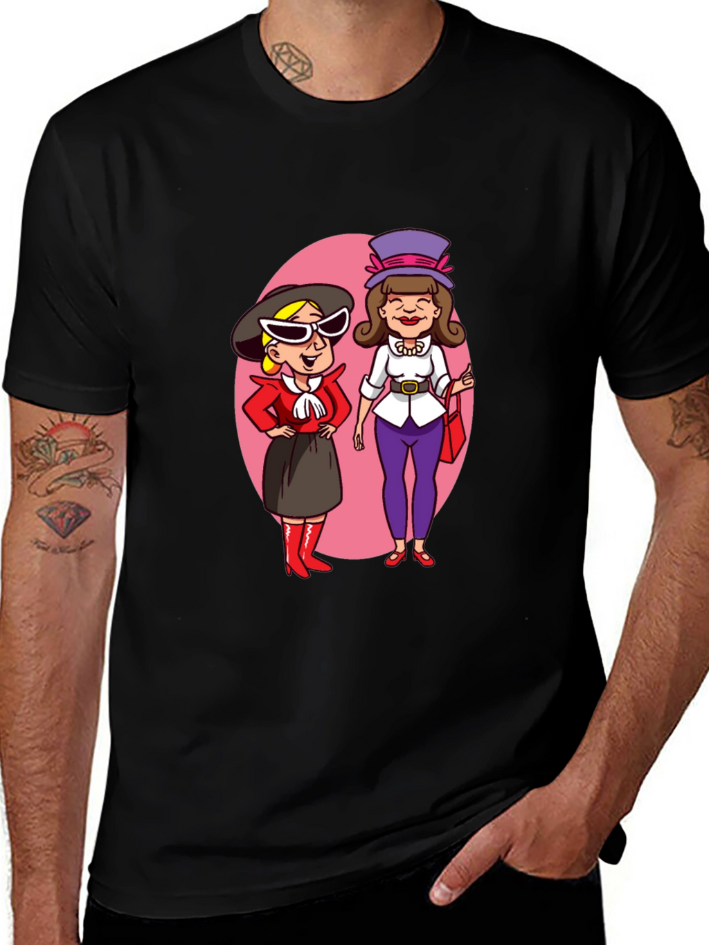 Retro Cartoon Ladies T-Shirt - Black