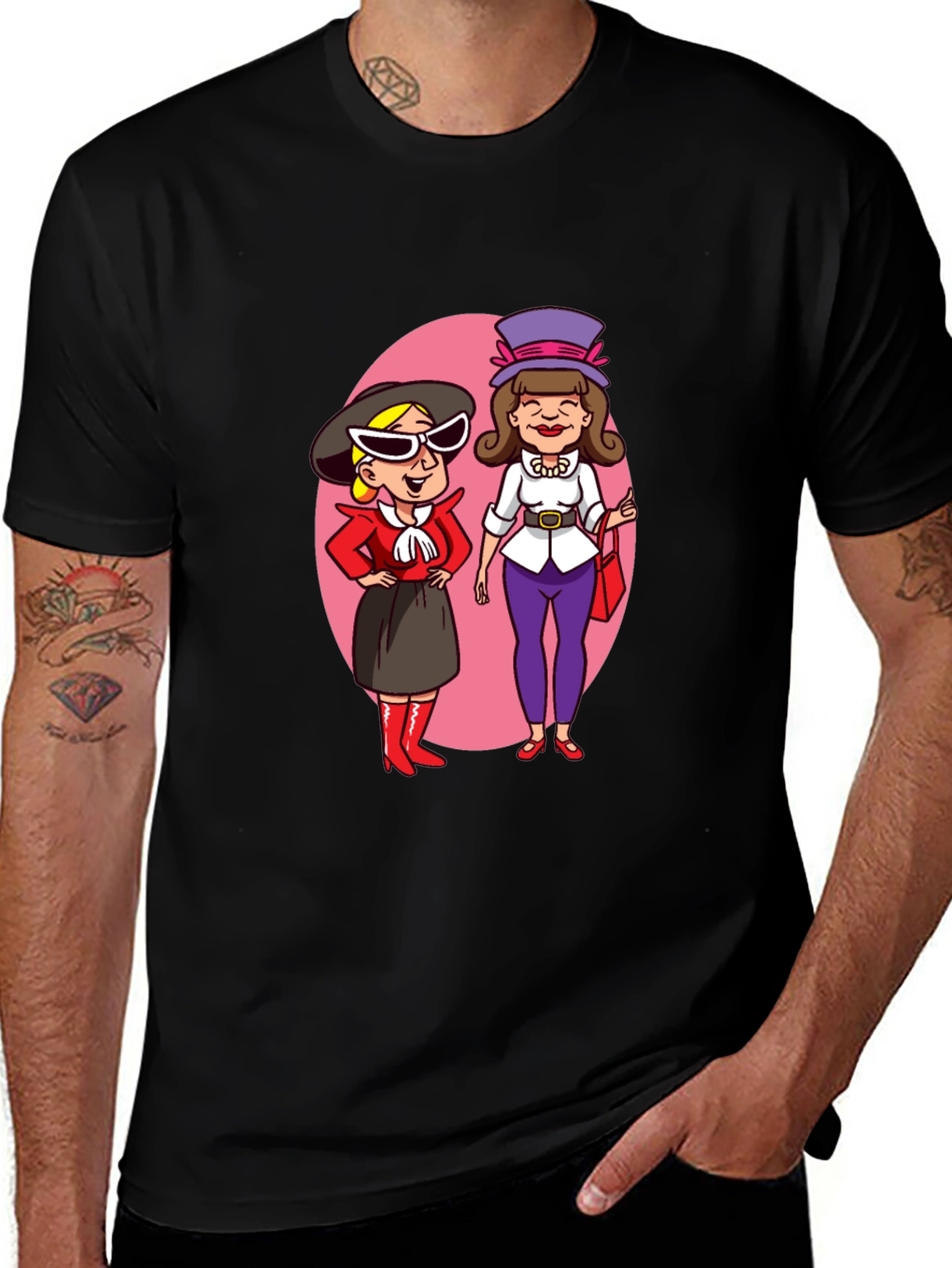 Retro Cartoon Ladies T-Shirt - Black