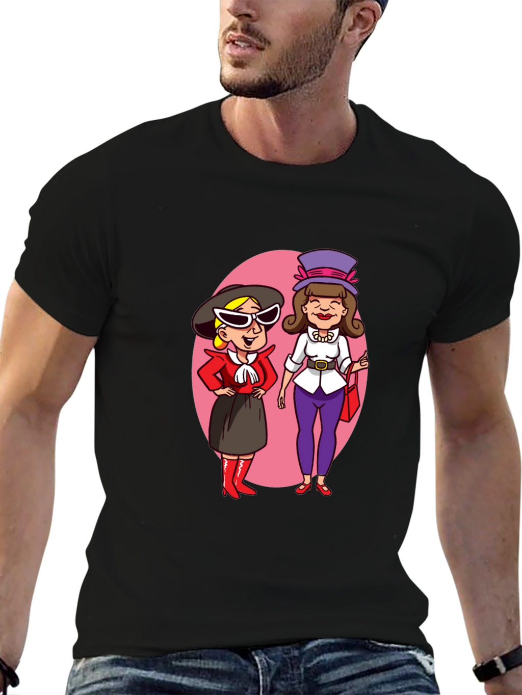Retro Cartoon Ladies T-Shirt - Black