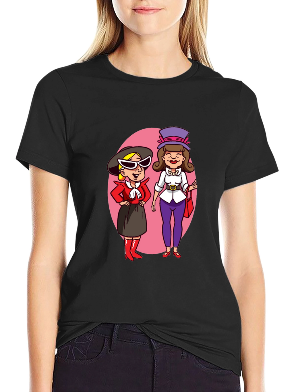 Retro Cartoon Ladies T-Shirt - Black