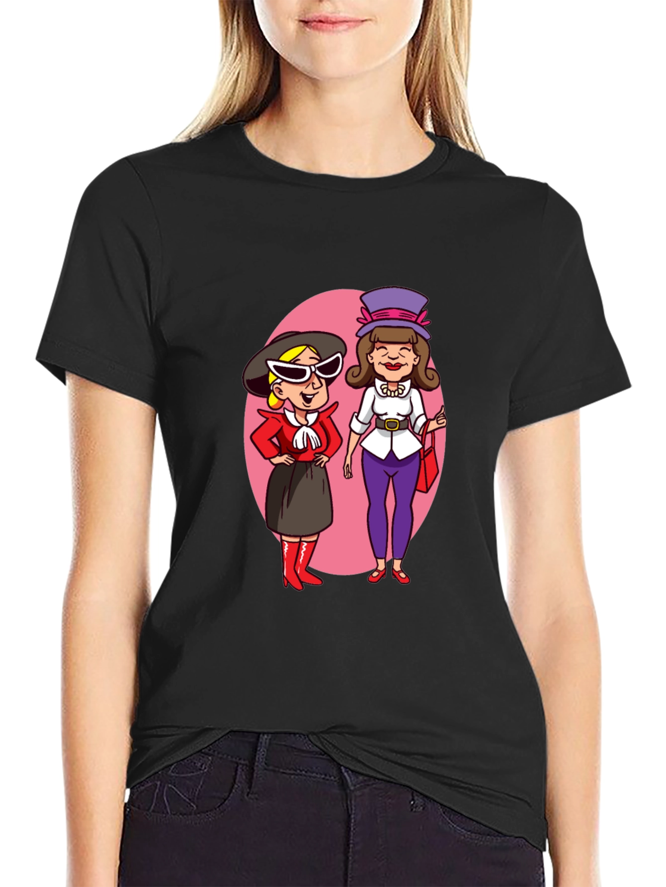 Retro Cartoon Ladies T-Shirt - Black