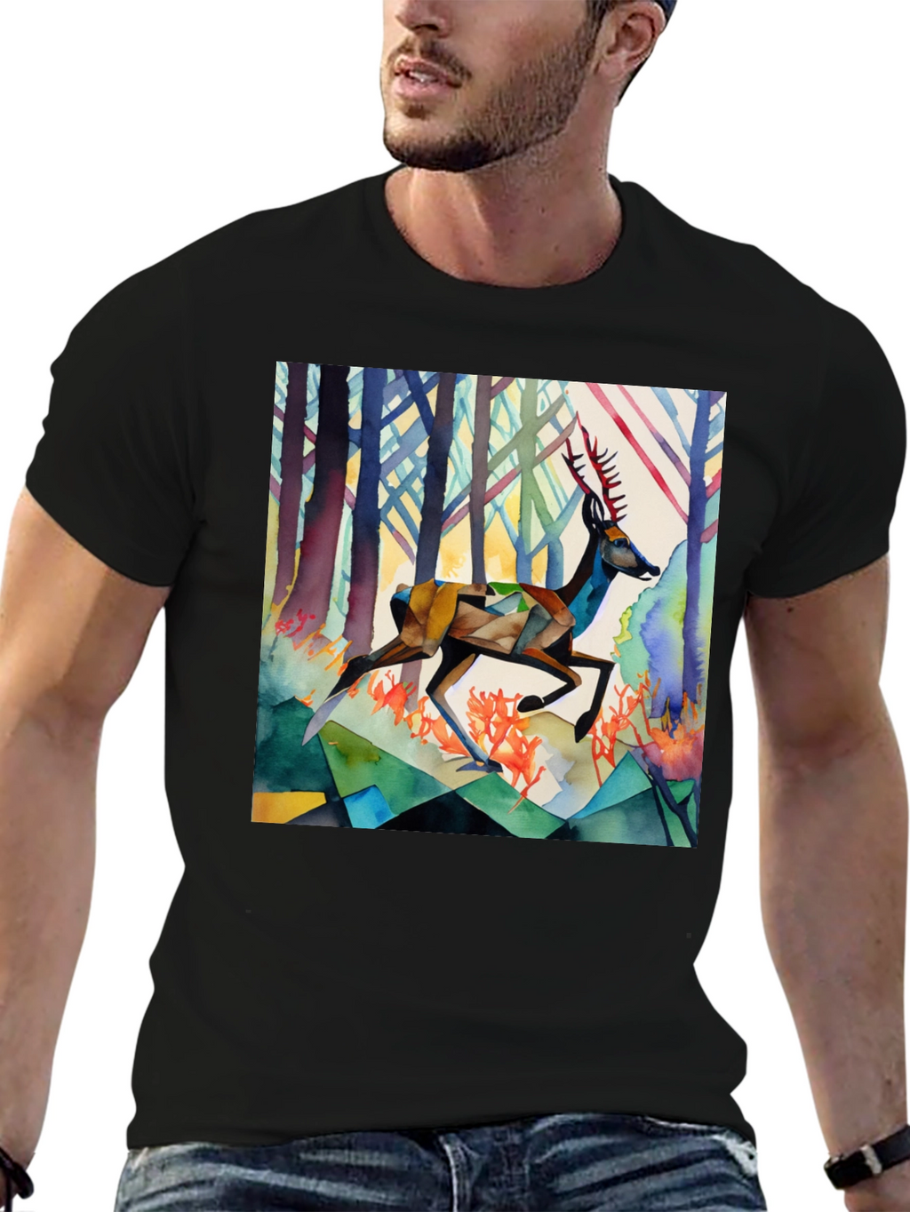 Geometric Deer Graphic Tee - Stylish Mens Shirt