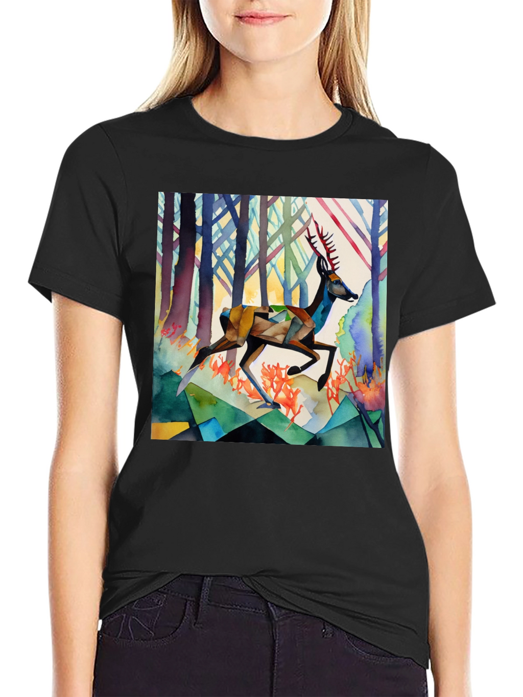Geometric Deer Graphic Tee - Stylish Mens Shirt