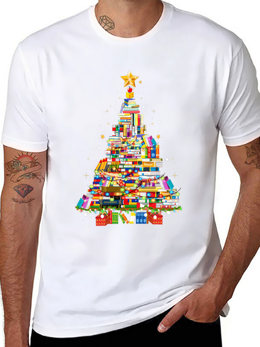 Book Christmas Tree Graphic T-Shirt